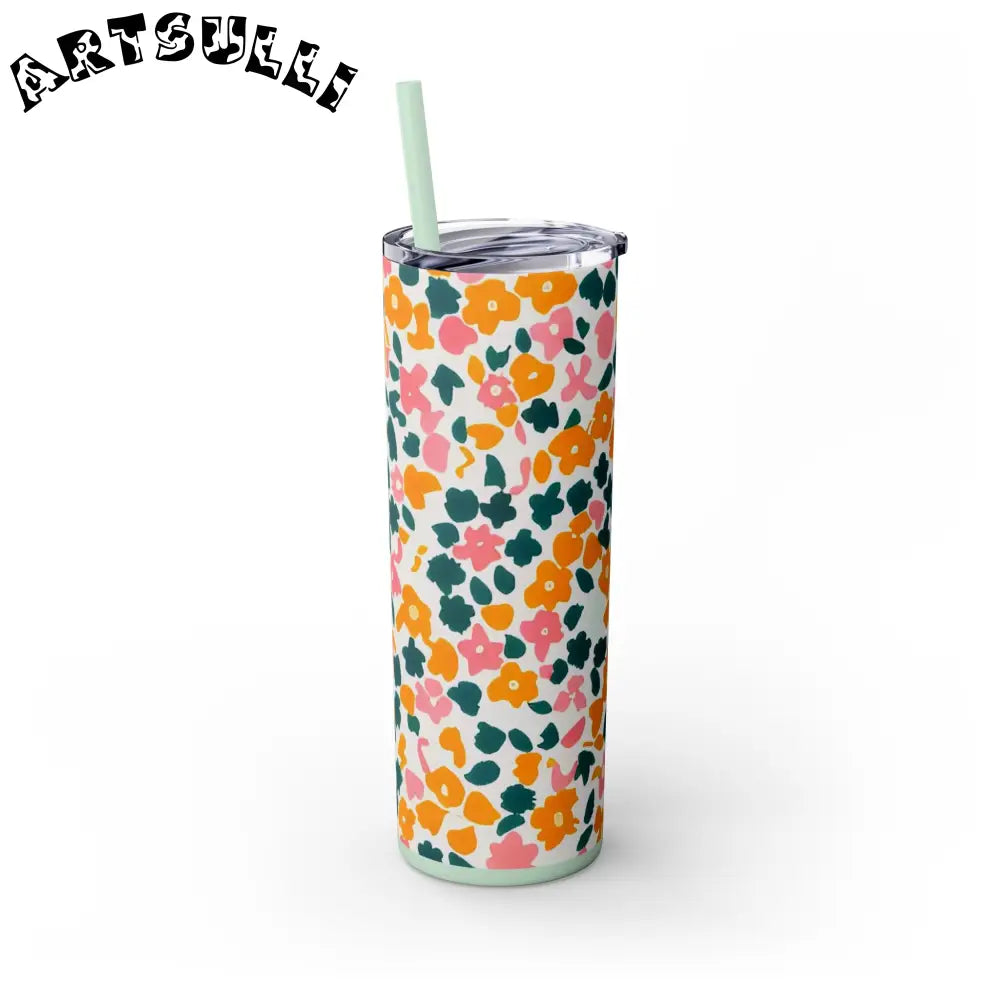 White Floral Maars Skinny Tumbler, Artsulli - Art is Long, Life is Short, Mug, , , , , , , 