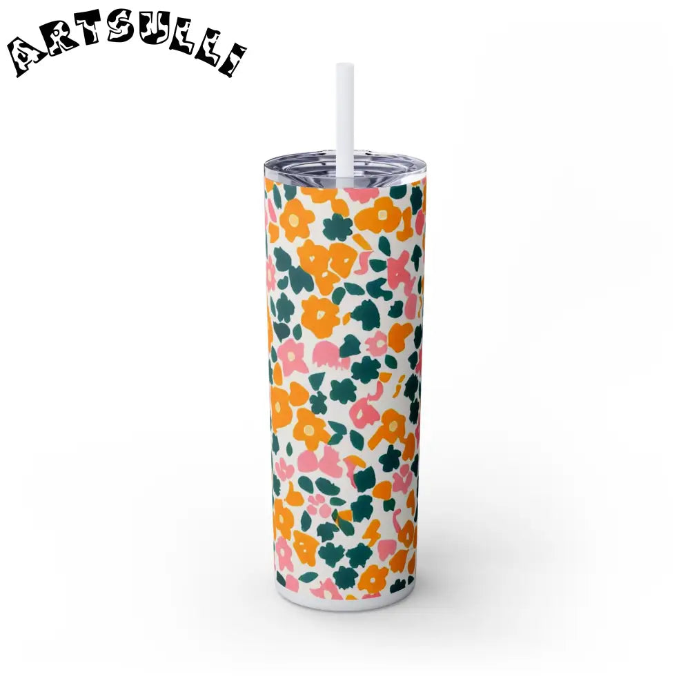 White Floral Maars Skinny Tumbler, Artsulli - Art is Long, Life is Short, Mug, Finish, Glossy, Color, Glitter Iceberg, Size, 20oz, 29313147145766695808