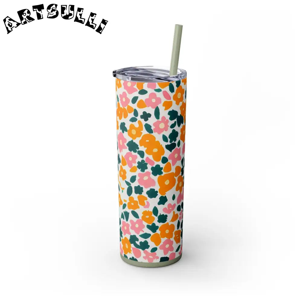 White Floral Maars Skinny Tumbler, Artsulli - Art is Long, Life is Short, Mug, , , , , , , 
