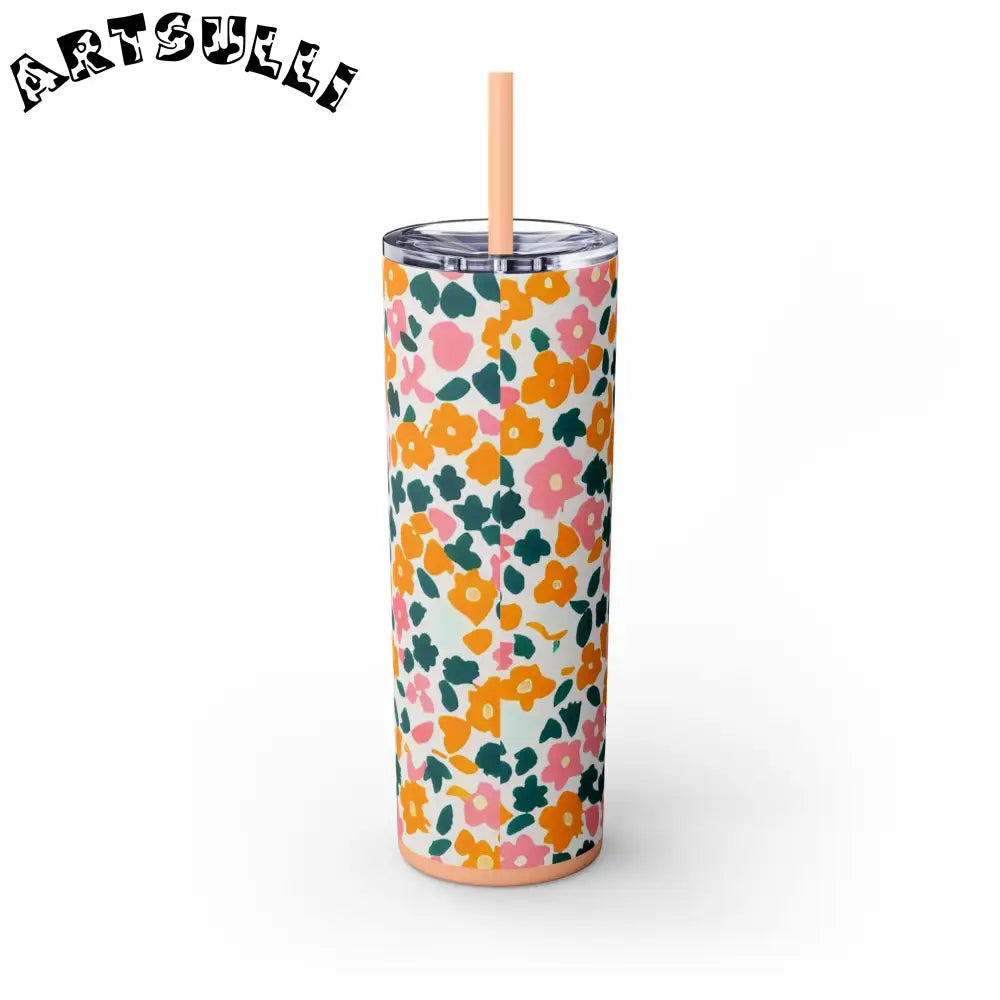 White Floral Maars Skinny Tumbler, Artsulli - Art is Long, Life is Short, Mug, , , , , , , 