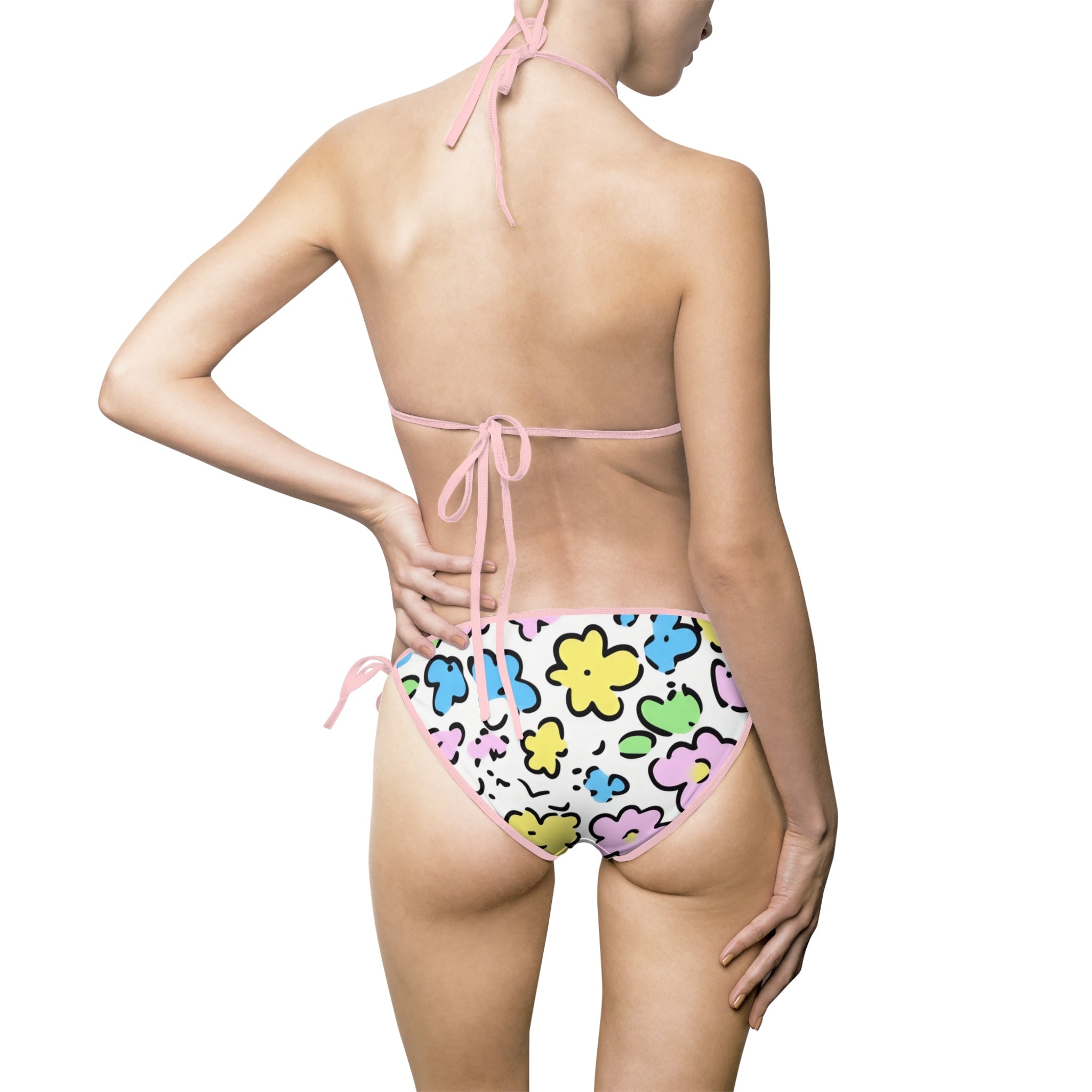 White Floral Print Bikini Swimsuit, Artsulli - Art is Long, Life is Short, All Over Prints, , , , , , , 