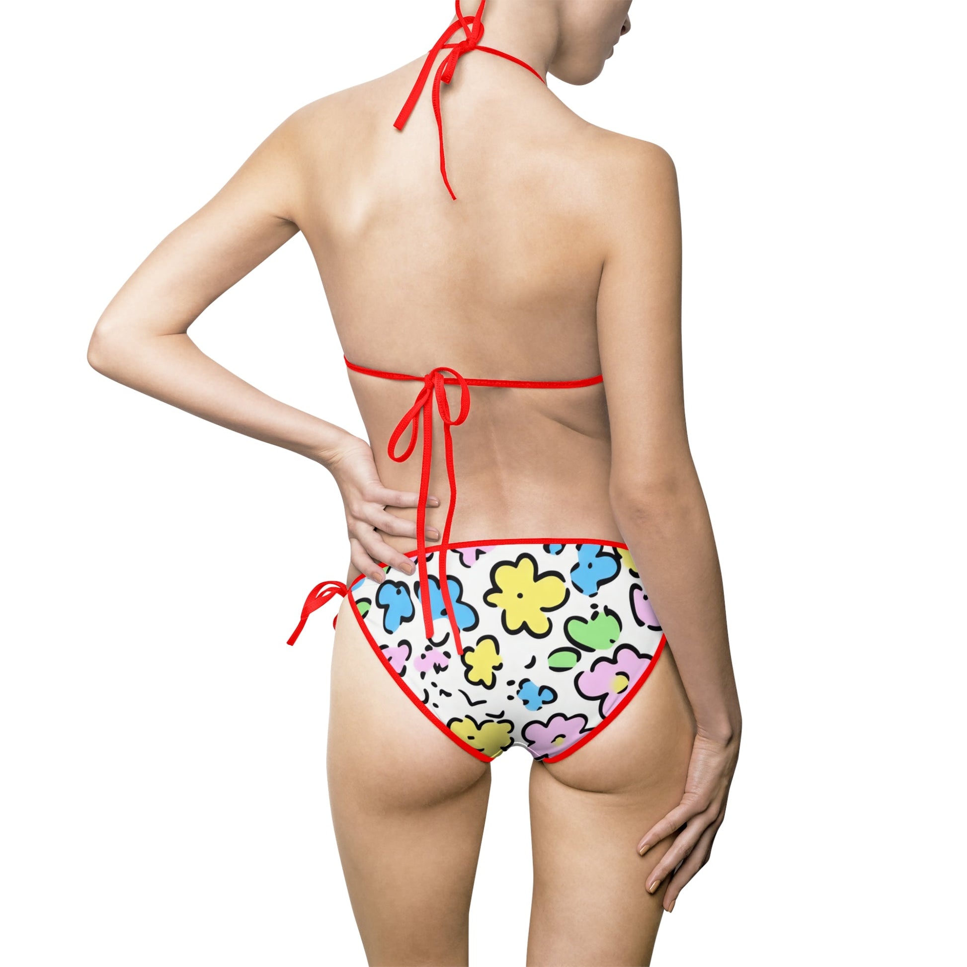 White Floral Print Bikini Swimsuit, Artsulli - Art is Long, Life is Short, All Over Prints, , , , , , , 
