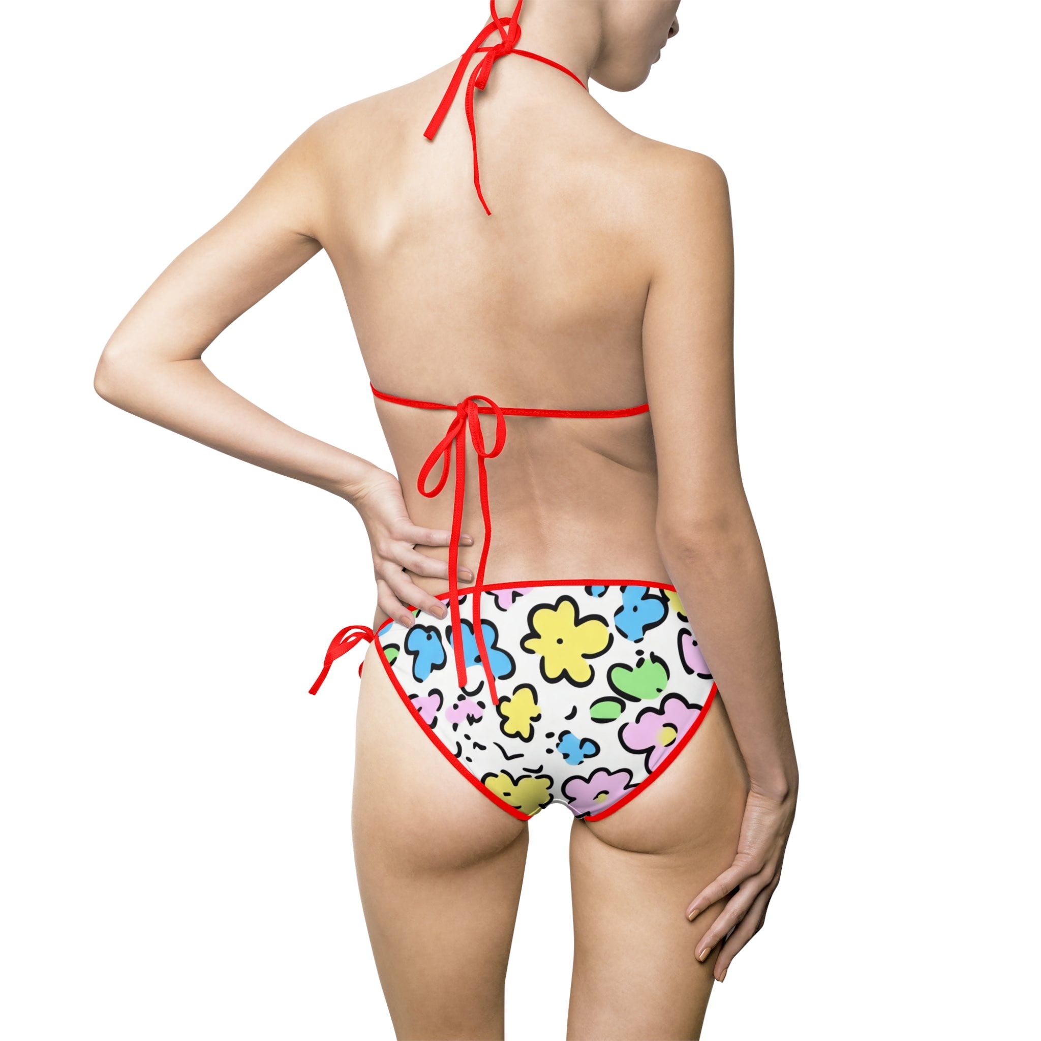 White Floral Print Bikini Swimsuit, Artsulli - Art is Long, Life is Short, All Over Prints, , , , , , , 