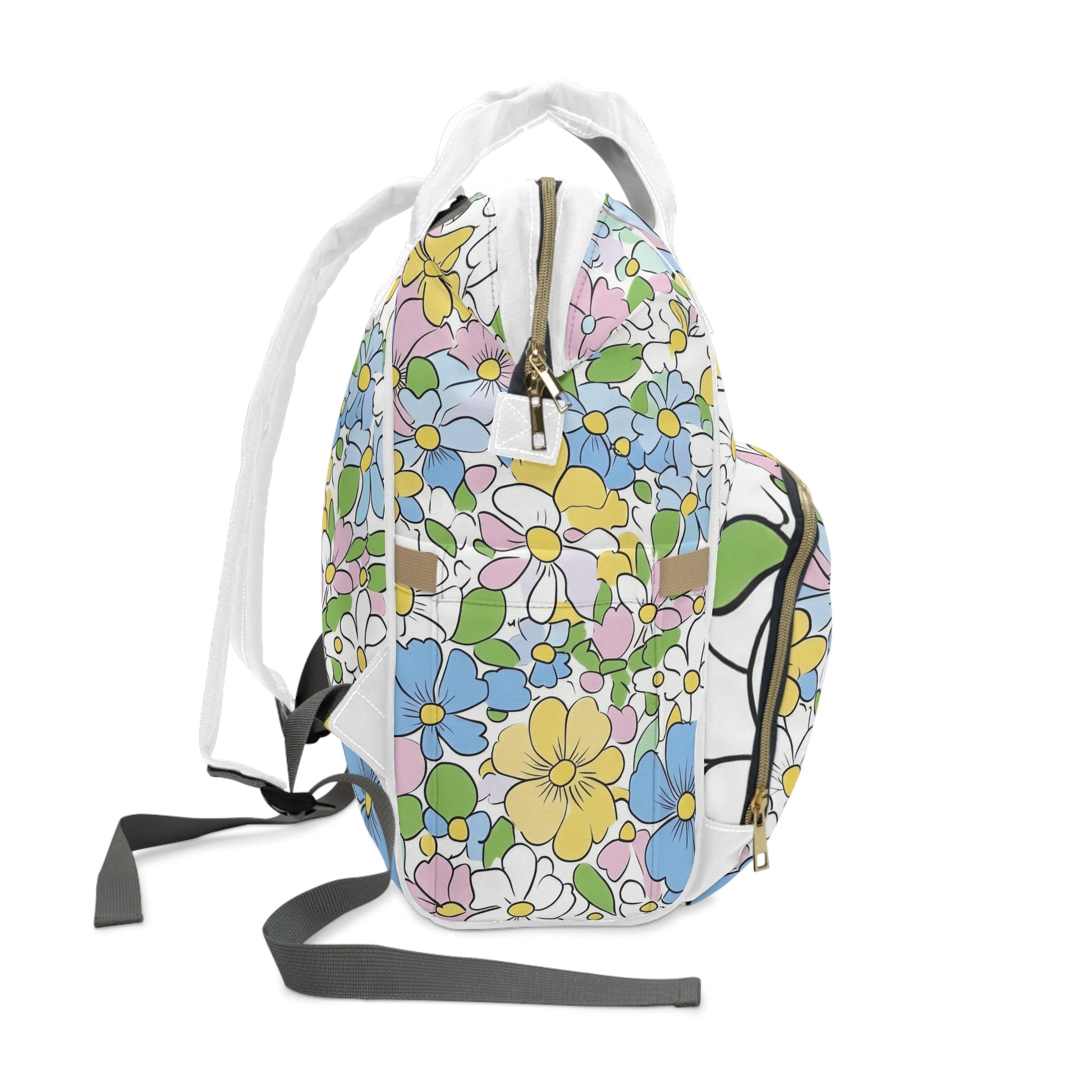 White Floral Print Diaper Backpack, Artsulli - Art is Long, Life is Short, Bags, , , , , , , 