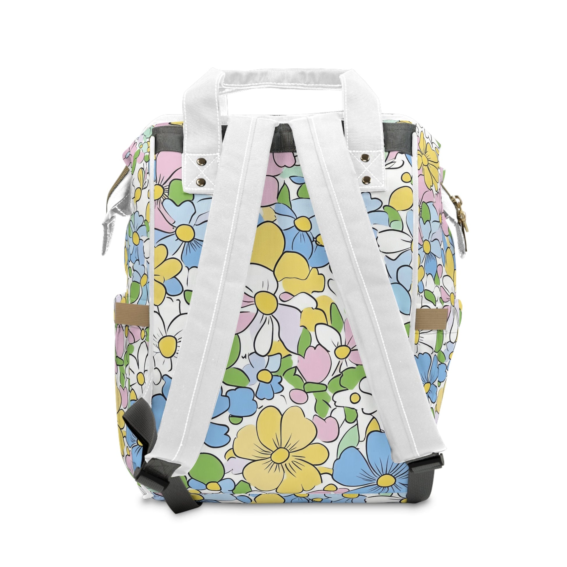 White Floral Print Diaper Backpack, Artsulli - Art is Long, Life is Short, Bags, , , , , , , 