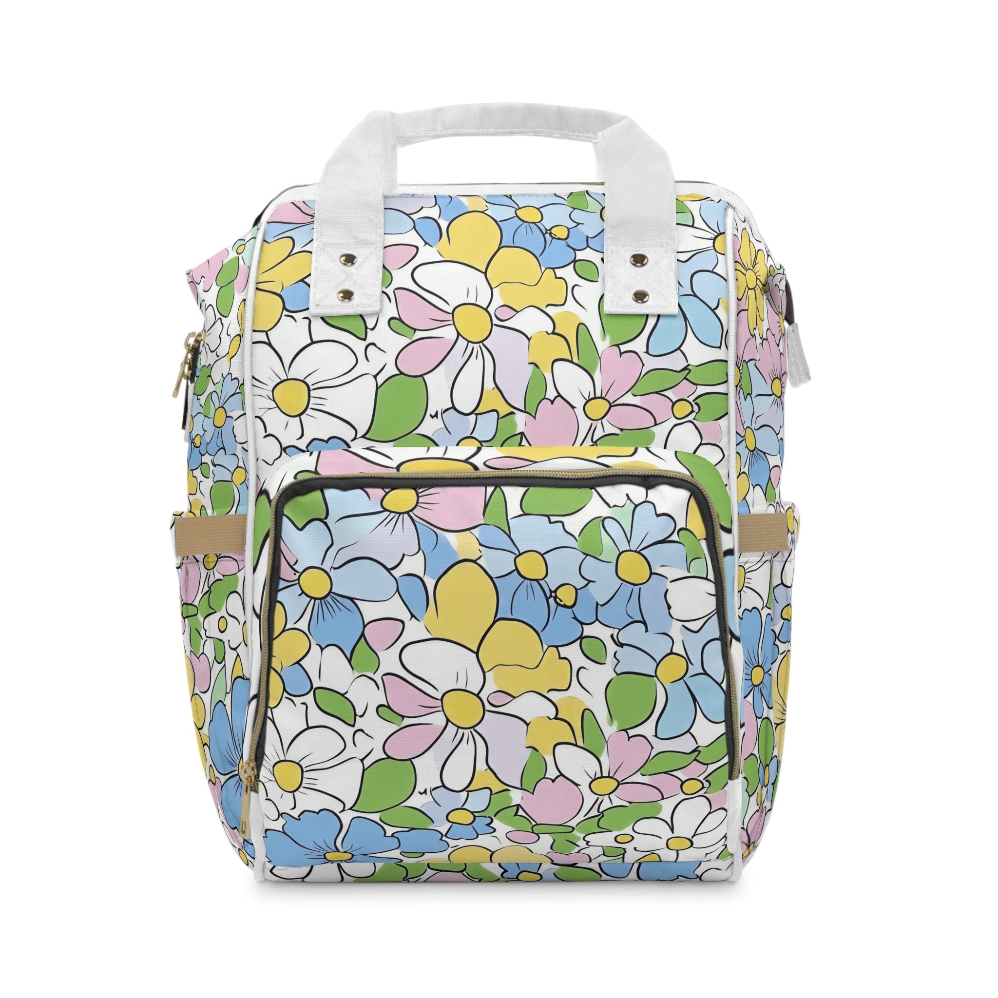 White Floral Print Diaper Backpack, Artsulli - Art is Long, Life is Short, Bags, Size, 15.0" × 10.8" × 6.7'', , , , , 36753707274847774888