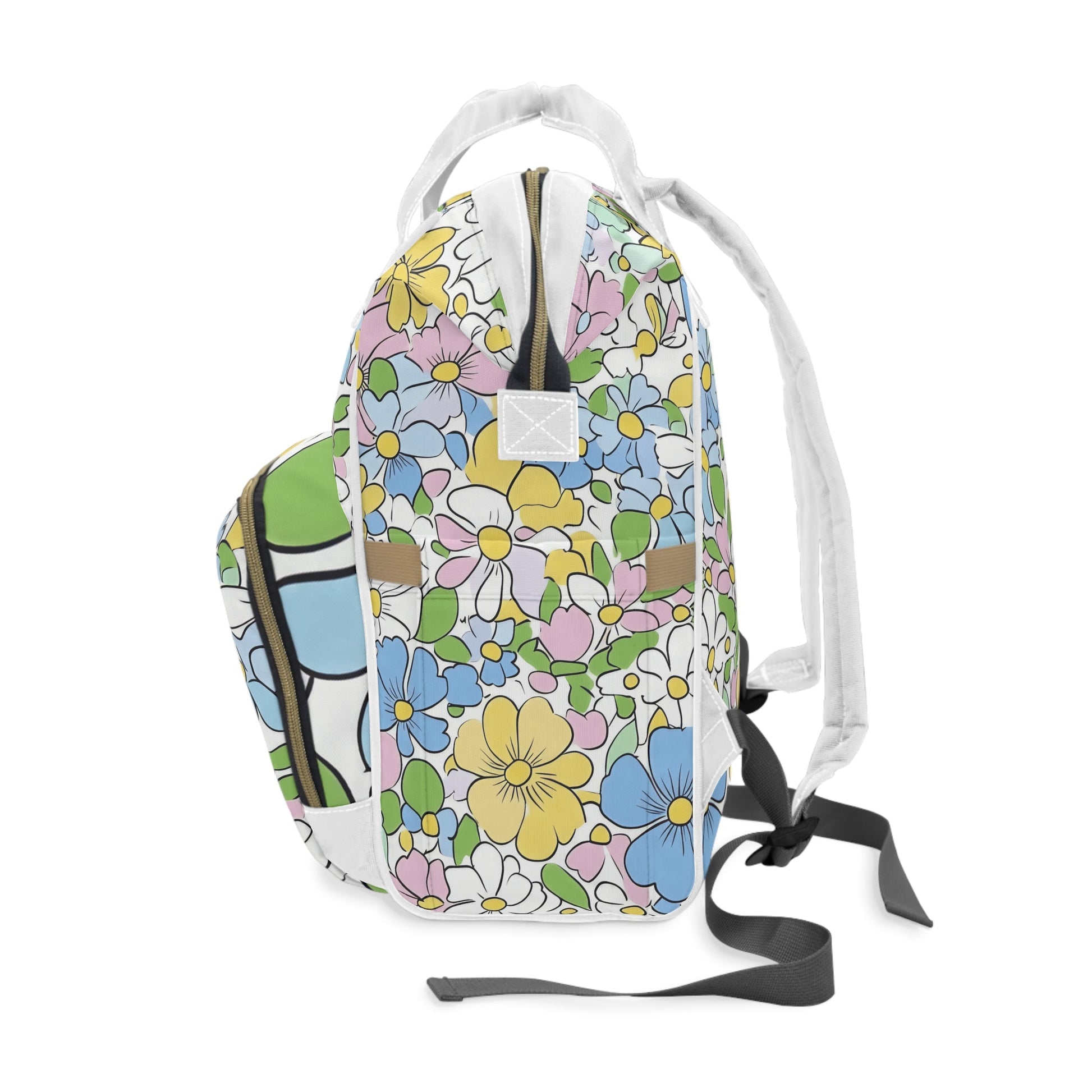 White Floral Print Diaper Backpack, Artsulli - Art is Long, Life is Short, Bags, , , , , , , 