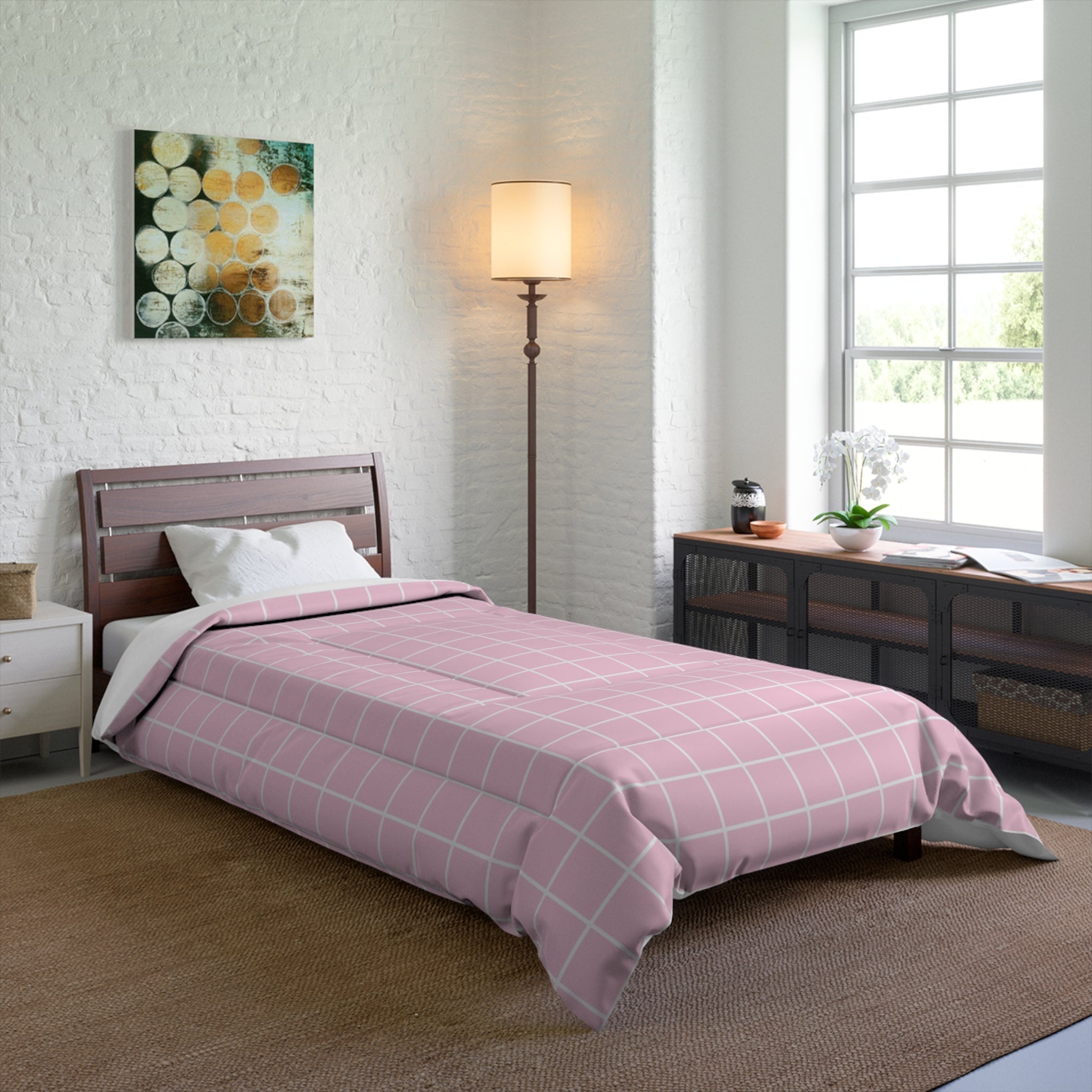 JAKKOUTTHEBXX White Grid Pink Comforter 2025