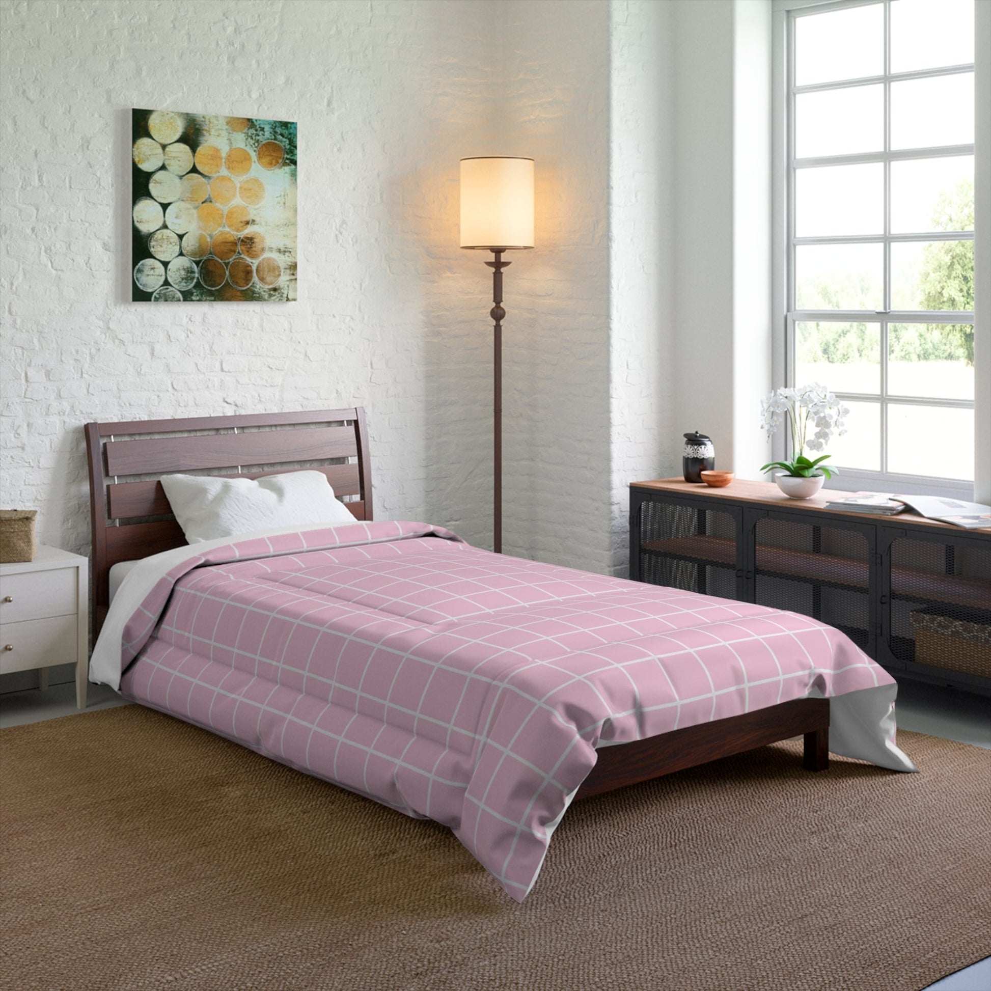 JAKKOUTTHEBXX White Grid Pink Comforter 2025