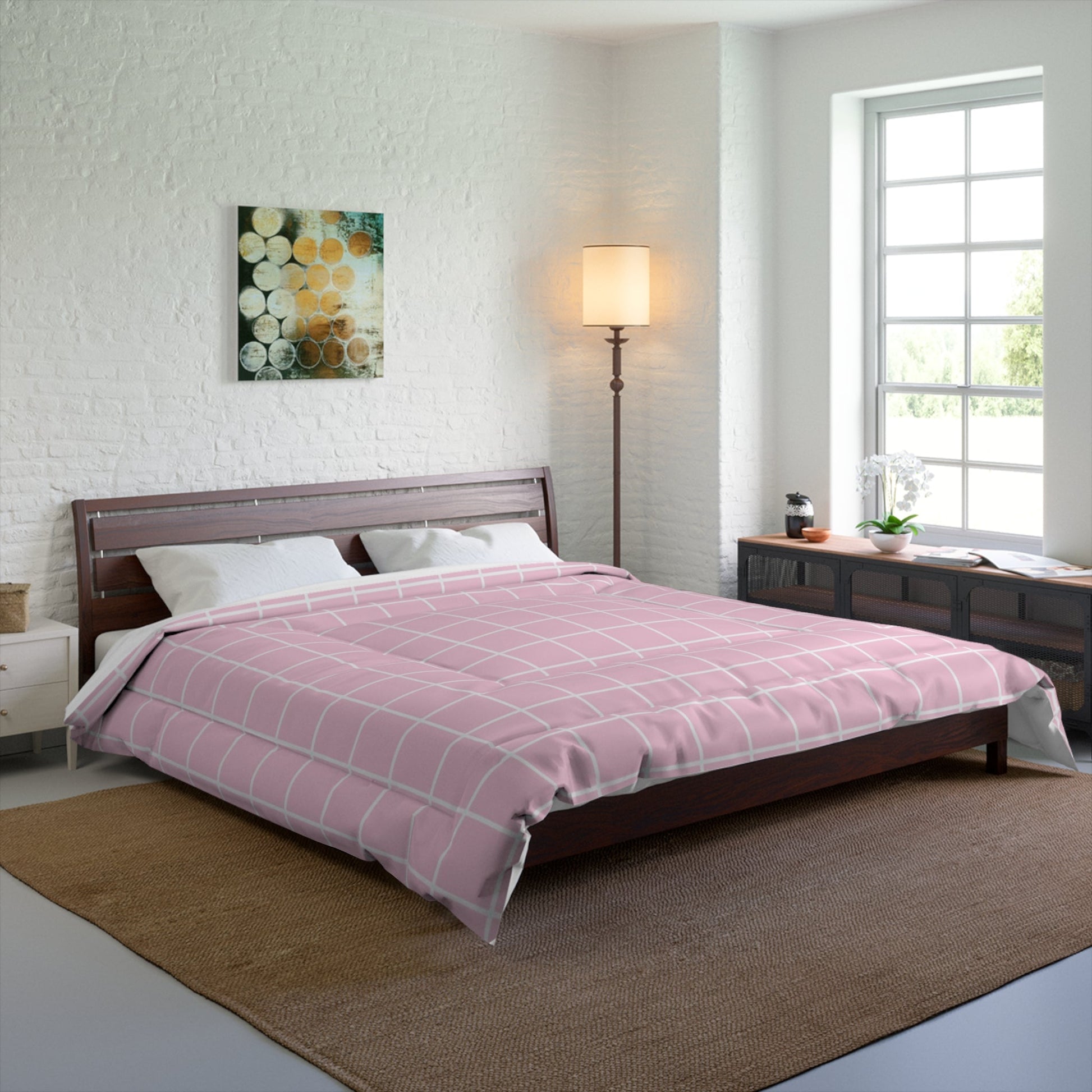 JAKKOUTTHEBXX White Grid Pink Comforter 2025