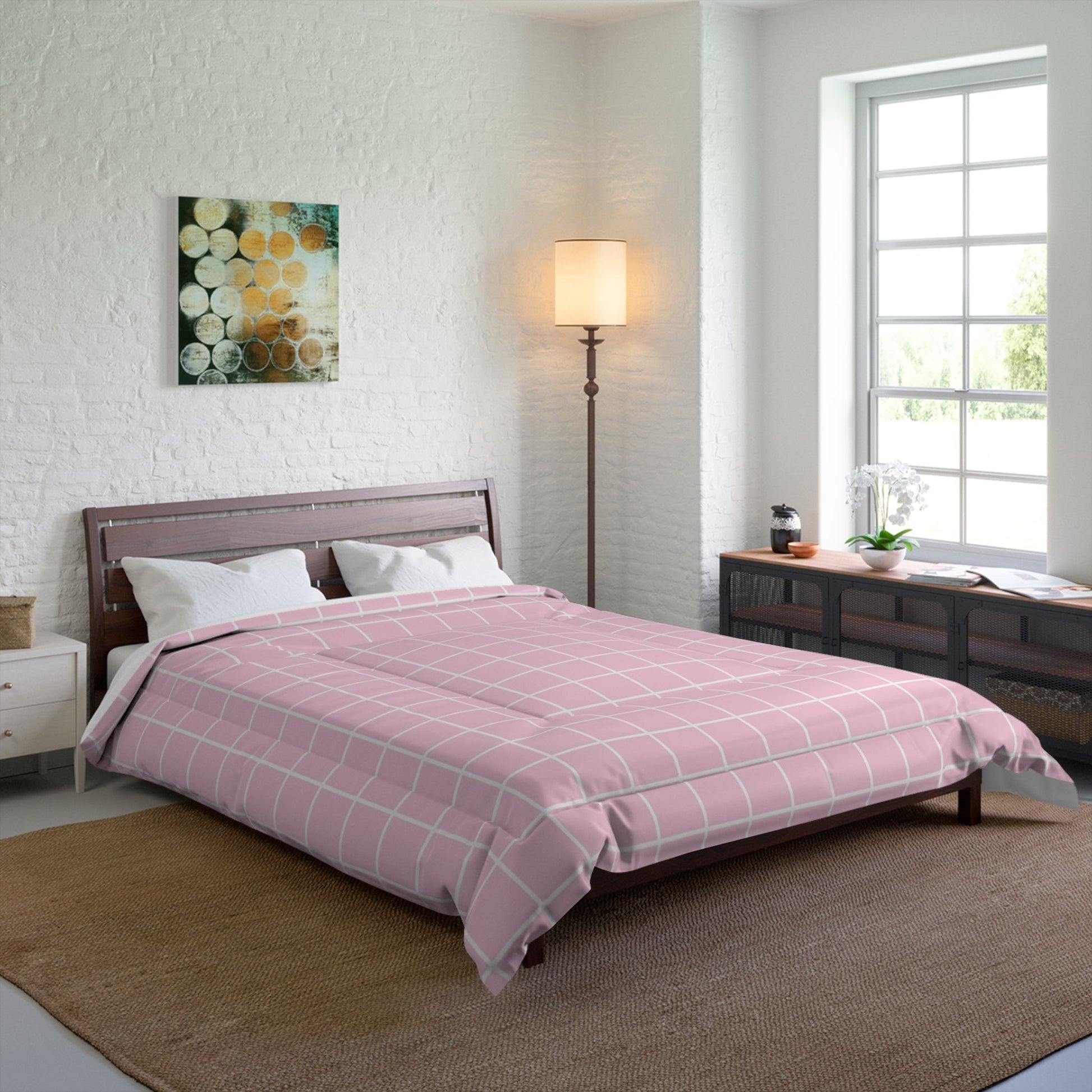 JAKKOUTTHEBXX White Grid Pink Comforter 2025