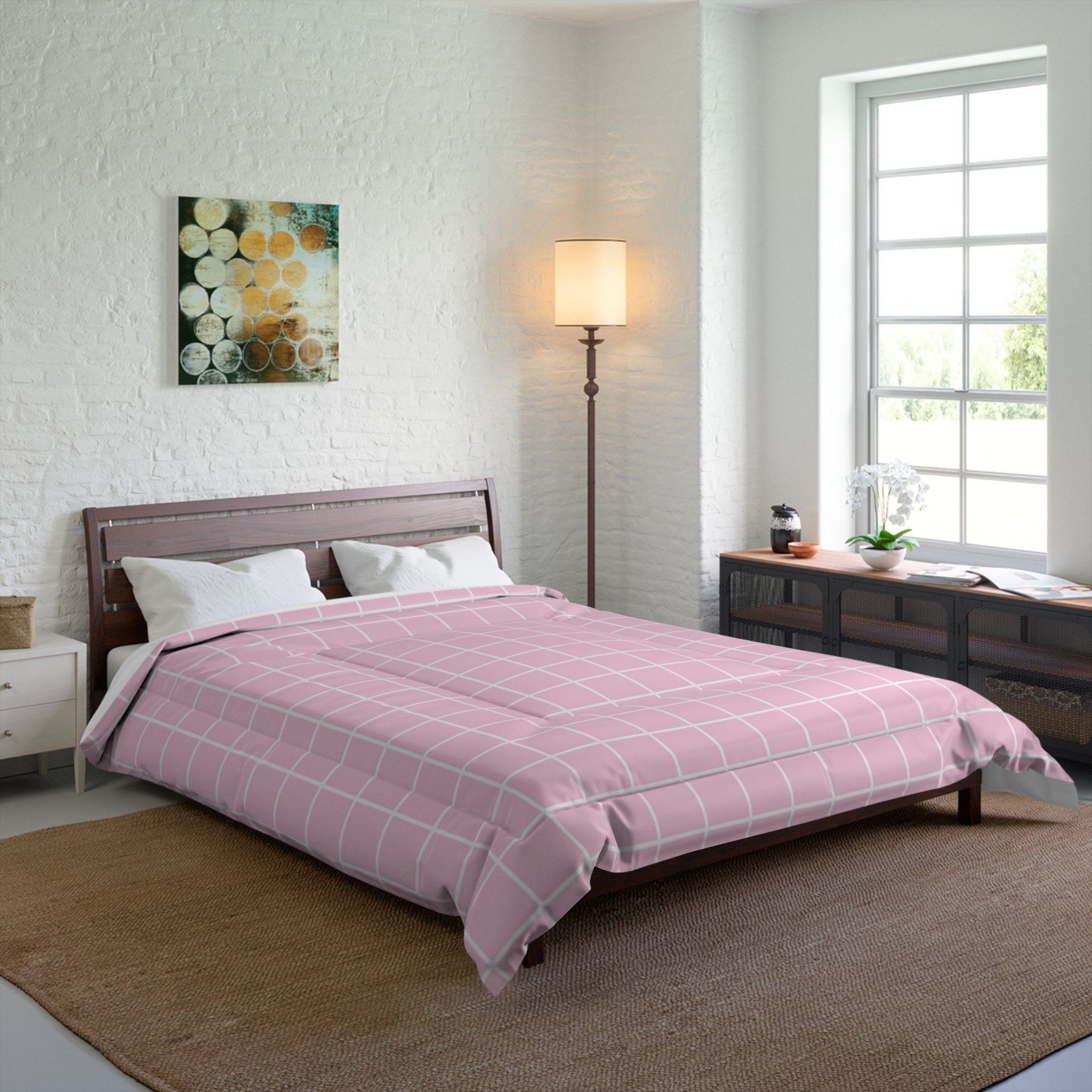 JAKKOUTTHEBXX White Grid Pink Comforter 2025