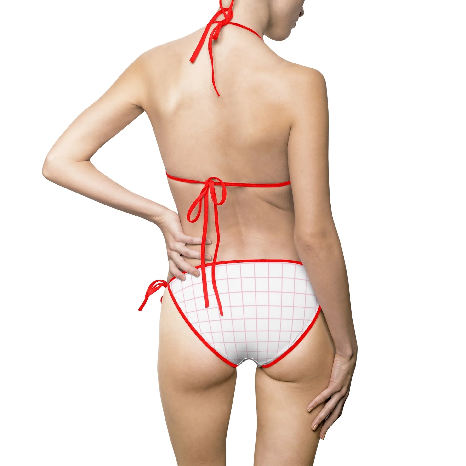 White Grid String Bikini Swimsuit, Artsulli - Art is Long, Life is Short, All Over Prints, , , , , , , 