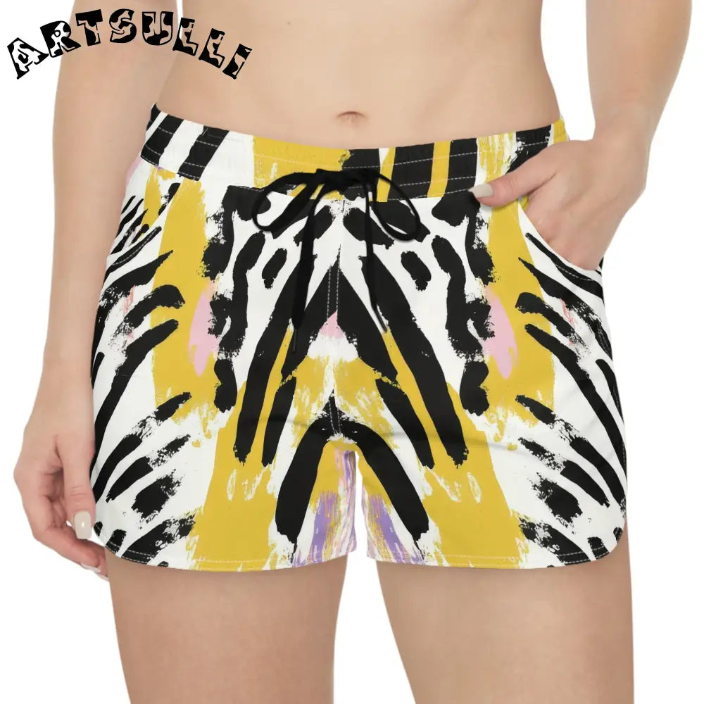 Wild Zebra Stripes Abstract Print Shorts, Artsulli - Art is Long, Life is Short, All Over Prints, , , , , , , 