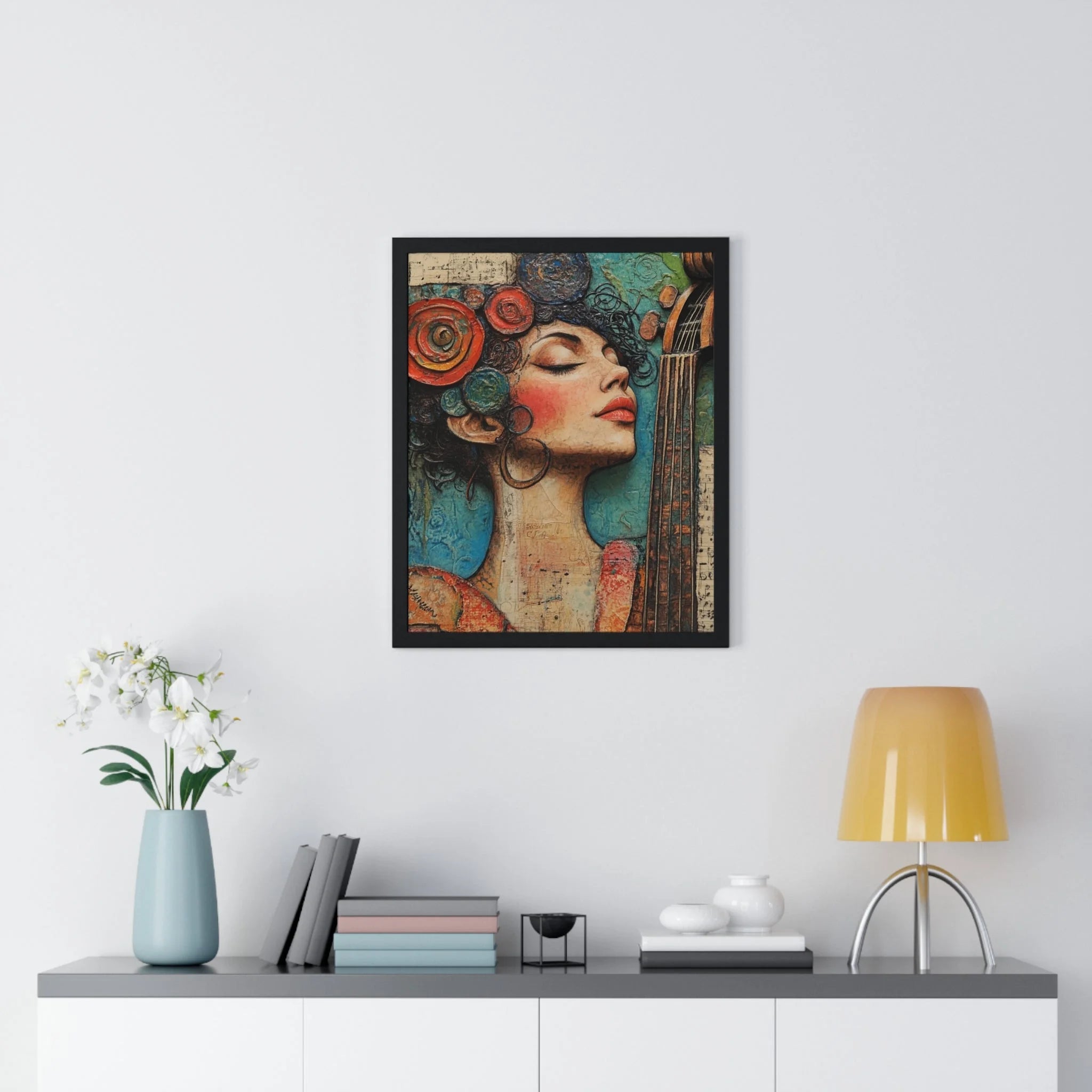 Buy The Best black framed floral portrait wall By Artsulli x Color Printify - Woman and Cello Framed Art Print - 2025