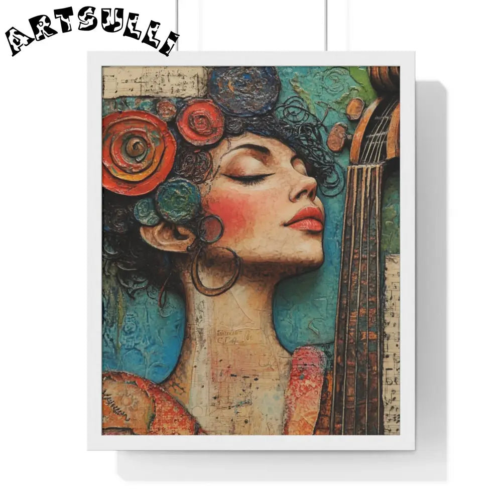 Woman and Cello Framed Art Print, Artsulli - Art is Long, Life is Short, Poster, Size, 16" x 20", Color, White, , , 25088348920403946219