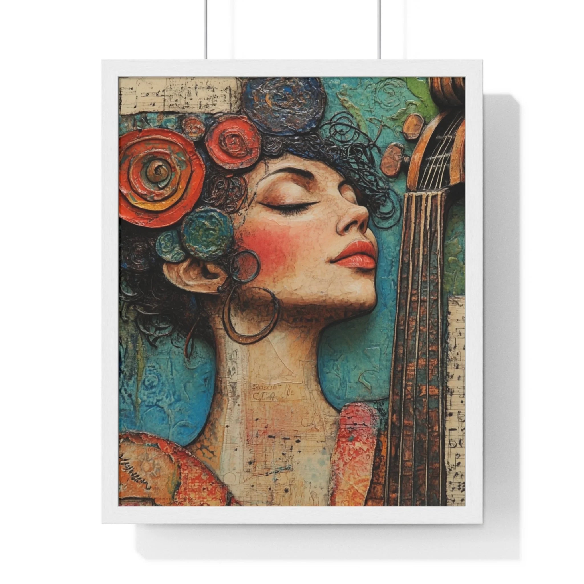 Buy The Best blue teal abstract art print By Artsulli x Color Printify - Woman and Cello Framed Art Print - 2025