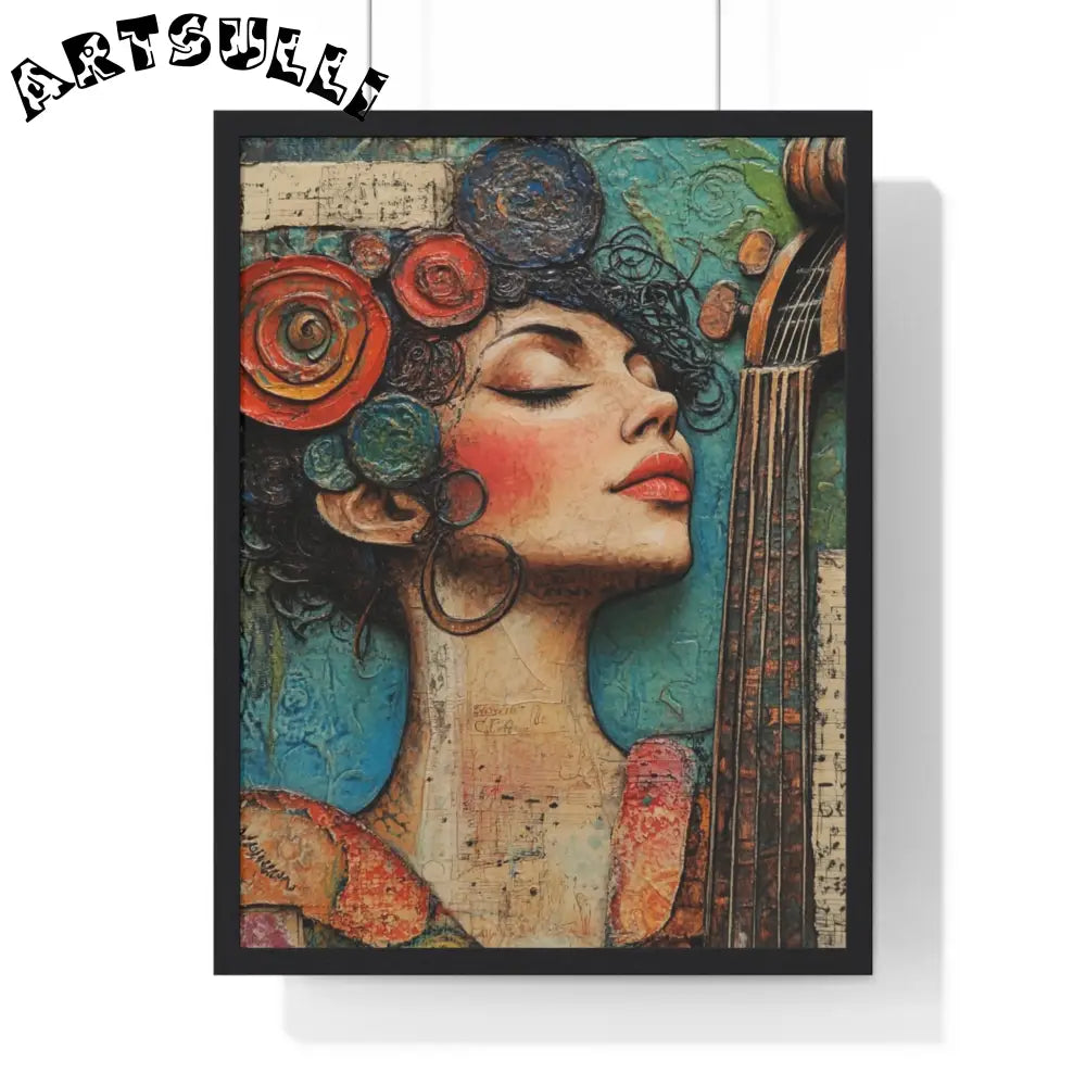 Woman and Cello Framed Art Print, Artsulli - Art is Long, Life is Short, Poster, Size, 18″ x 24″, Color, Black, , , 67882746522611009693
