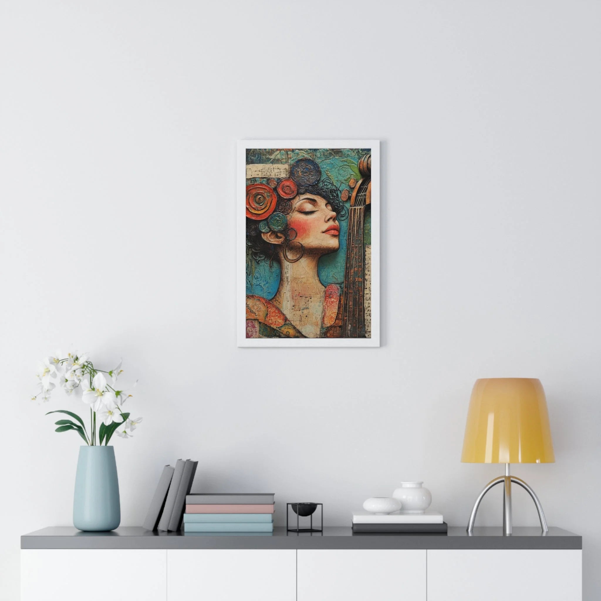 Buy The Best white framed poster colorful abstract By Artsulli x Color Printify - Woman and Cello Framed Art Print - 2025