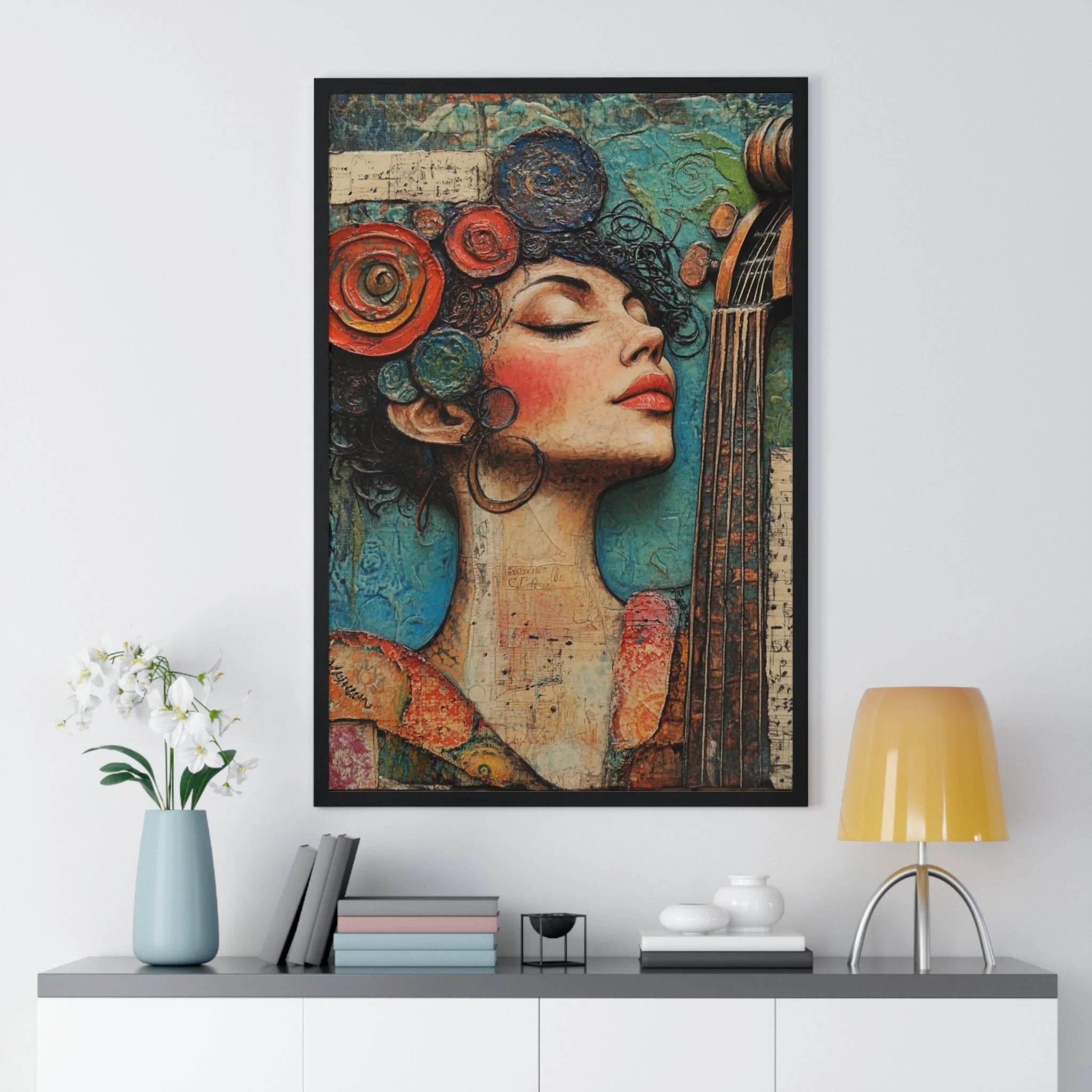 Buy The Best framed artwork woman vibrant colorful By Artsulli x Color Printify - Woman and Cello Framed Art Print - 2025