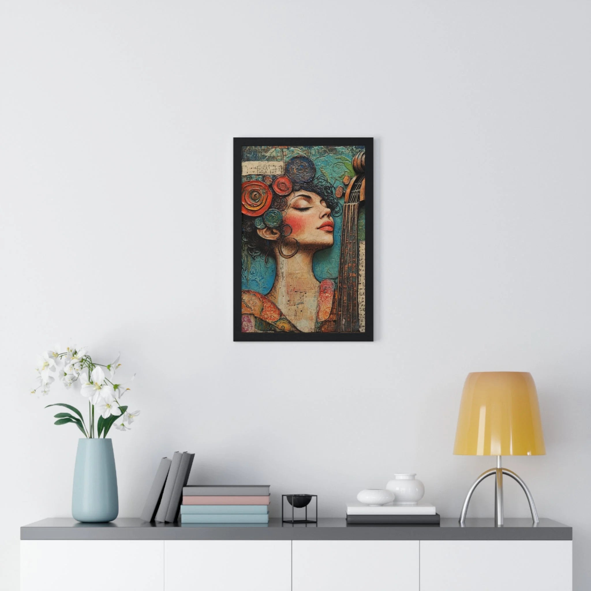 Buy The Best framed artwork woman colorful intricate By Artsulli x Color Printify - Woman and Cello Framed Art Print - 2025