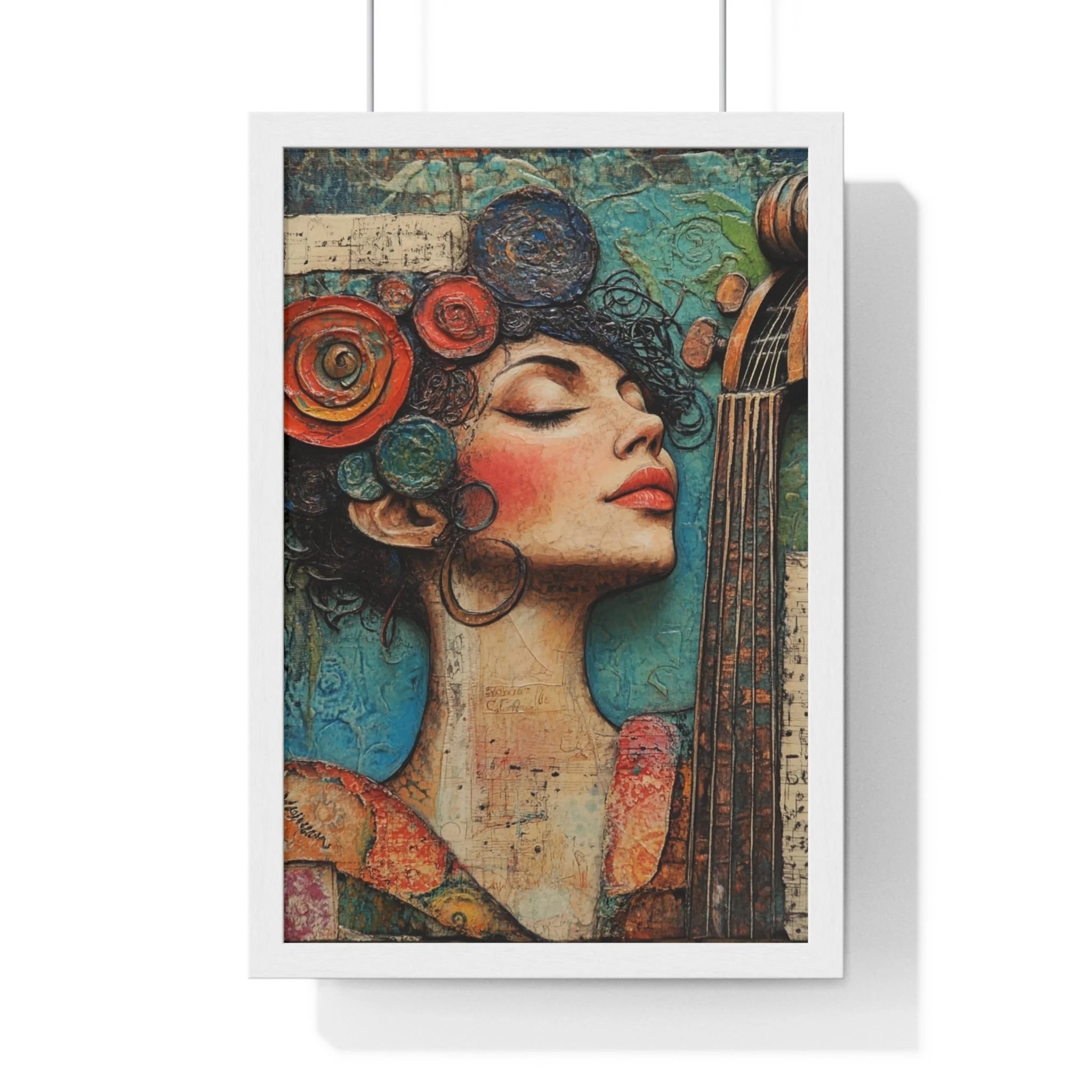 Buy The Best colorful floral hair clip intricate By Artsulli x Color Printify - Woman and Cello Framed Art Print - 2025