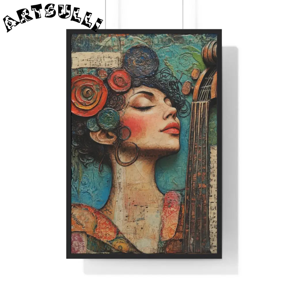 Woman and Cello Framed Art Print, Artsulli - Art is Long, Life is Short, Poster, Size, 24″ x 36″, Color, Black, , , 15245981362460148719