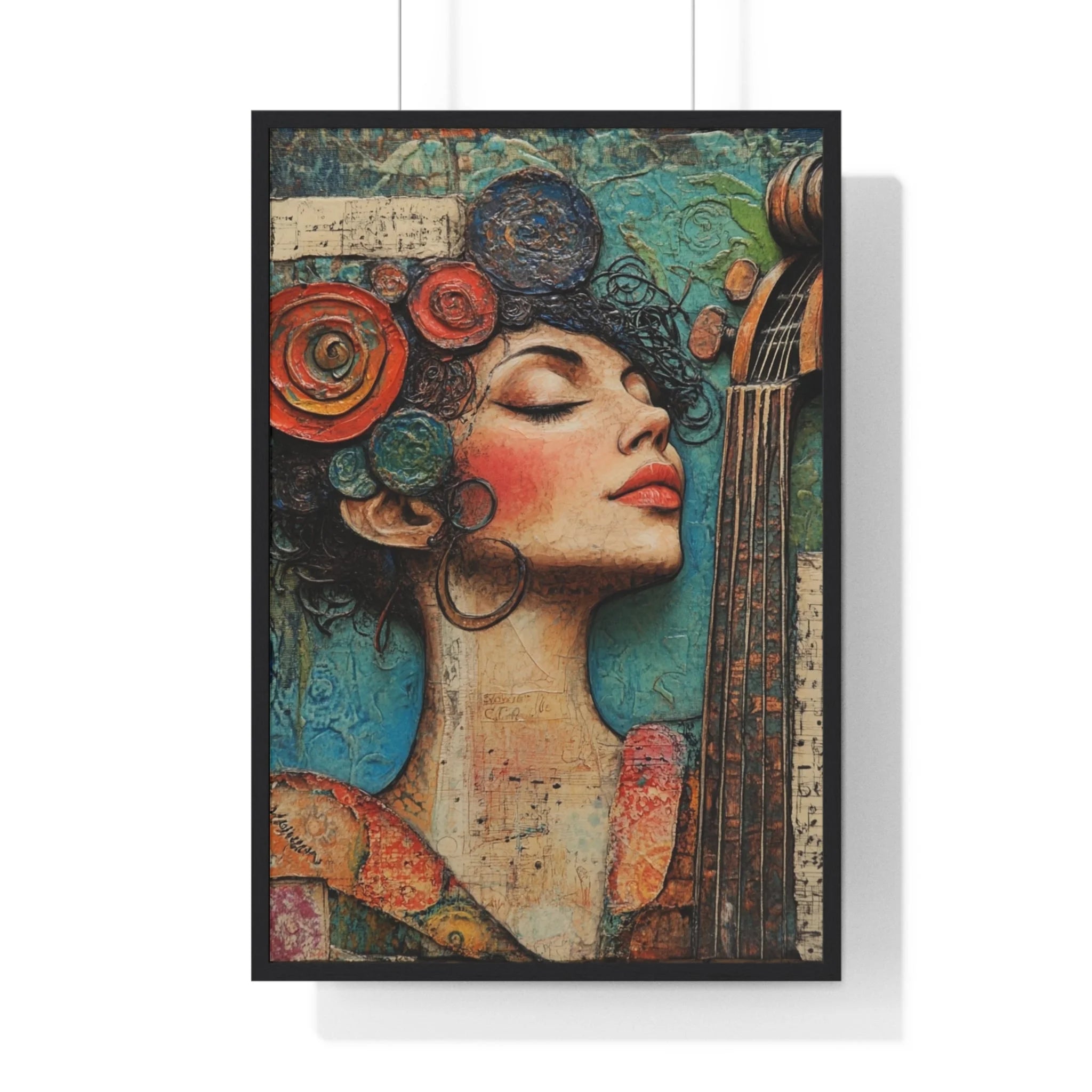 Buy The Best black framed poster colorful floral By Artsulli x Color Printify - Woman and Cello Framed Art Print - 2025