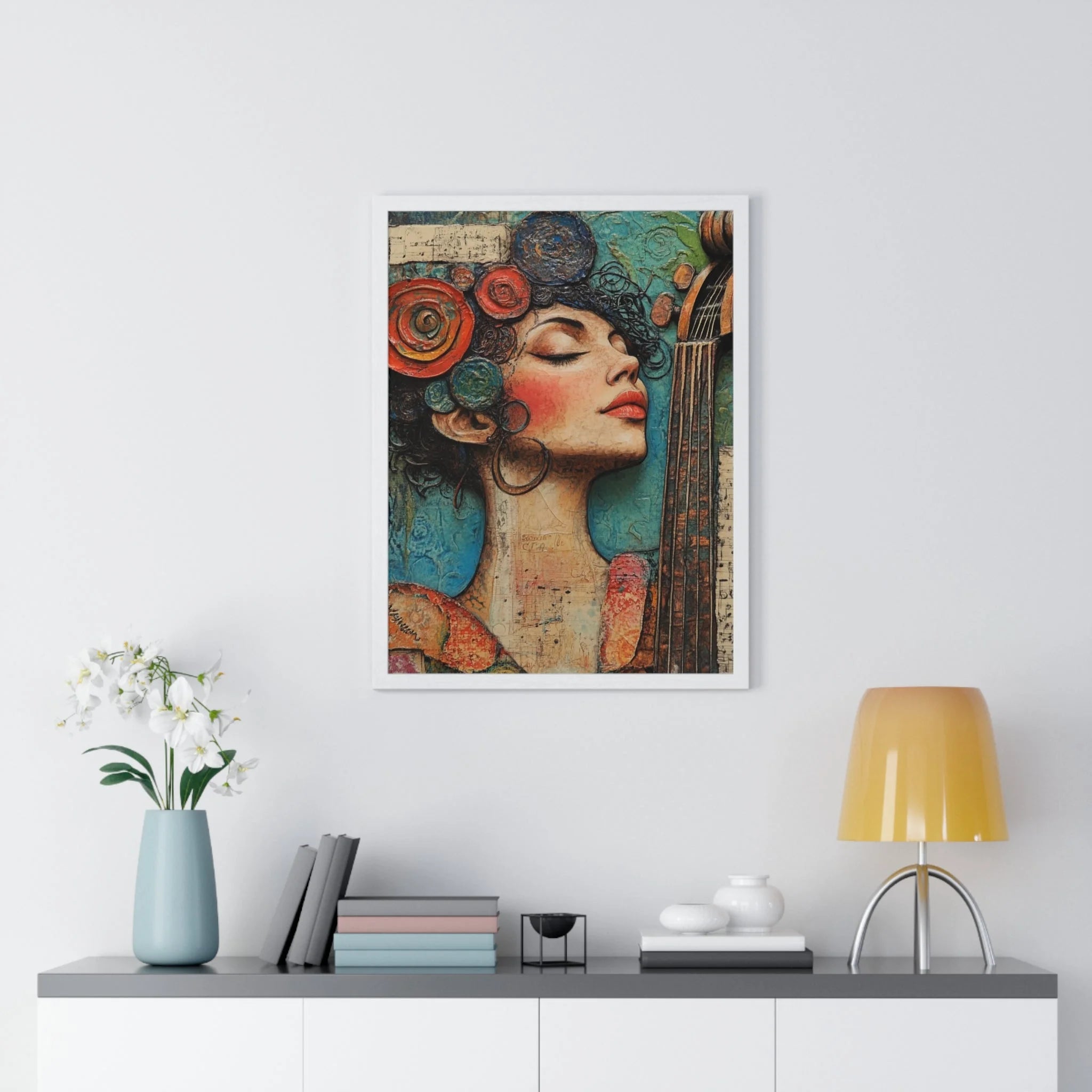 Buy The Best vintage-style floral portrait wall art By Artsulli x Color Printify - Woman and Cello Framed Art Print - 2025