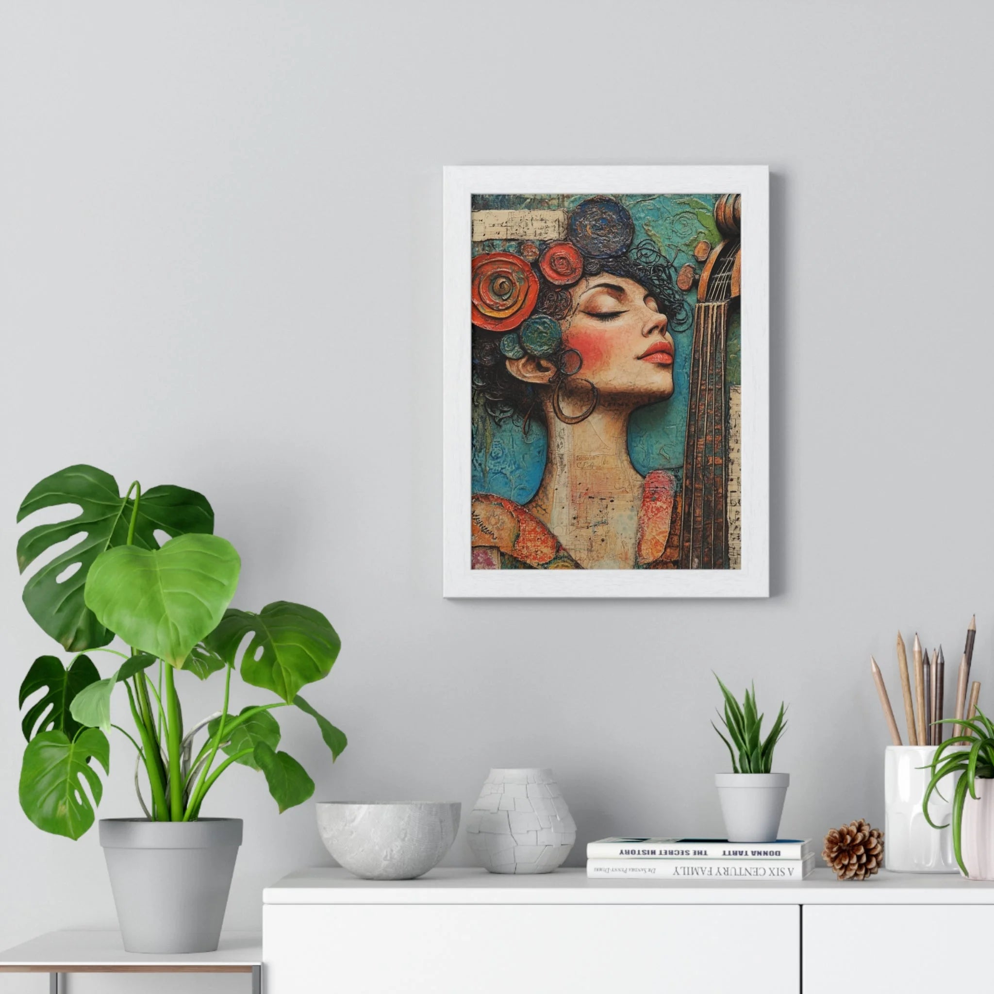 Buy The Best framed artwork woman vibrant floral By Artsulli x Color Printify - Woman and Cello Framed Art Print - 2025