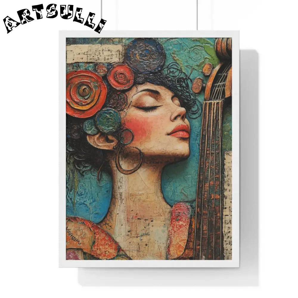 Woman and Cello Framed Art Print, Artsulli - Art is Long, Life is Short, Poster, Size, 18″ x 24″, Color, White, , , 16231632589142071220