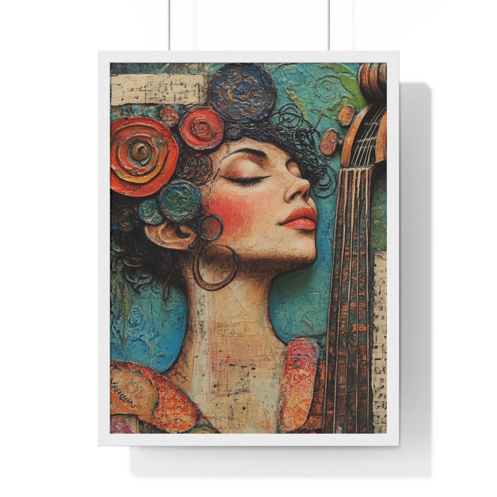 Buy The Best vintage-inspired floral-patterned guitar case By Artsulli x Color Printify - Woman and Cello Framed Art Print - 2025