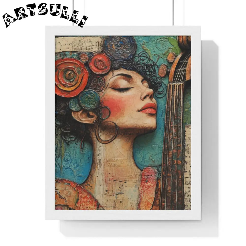 Woman and Cello Framed Art Print, Artsulli - Art is Long, Life is Short, Poster, Size, 11″ x 14″, Color, White, , , 29276995975635536880