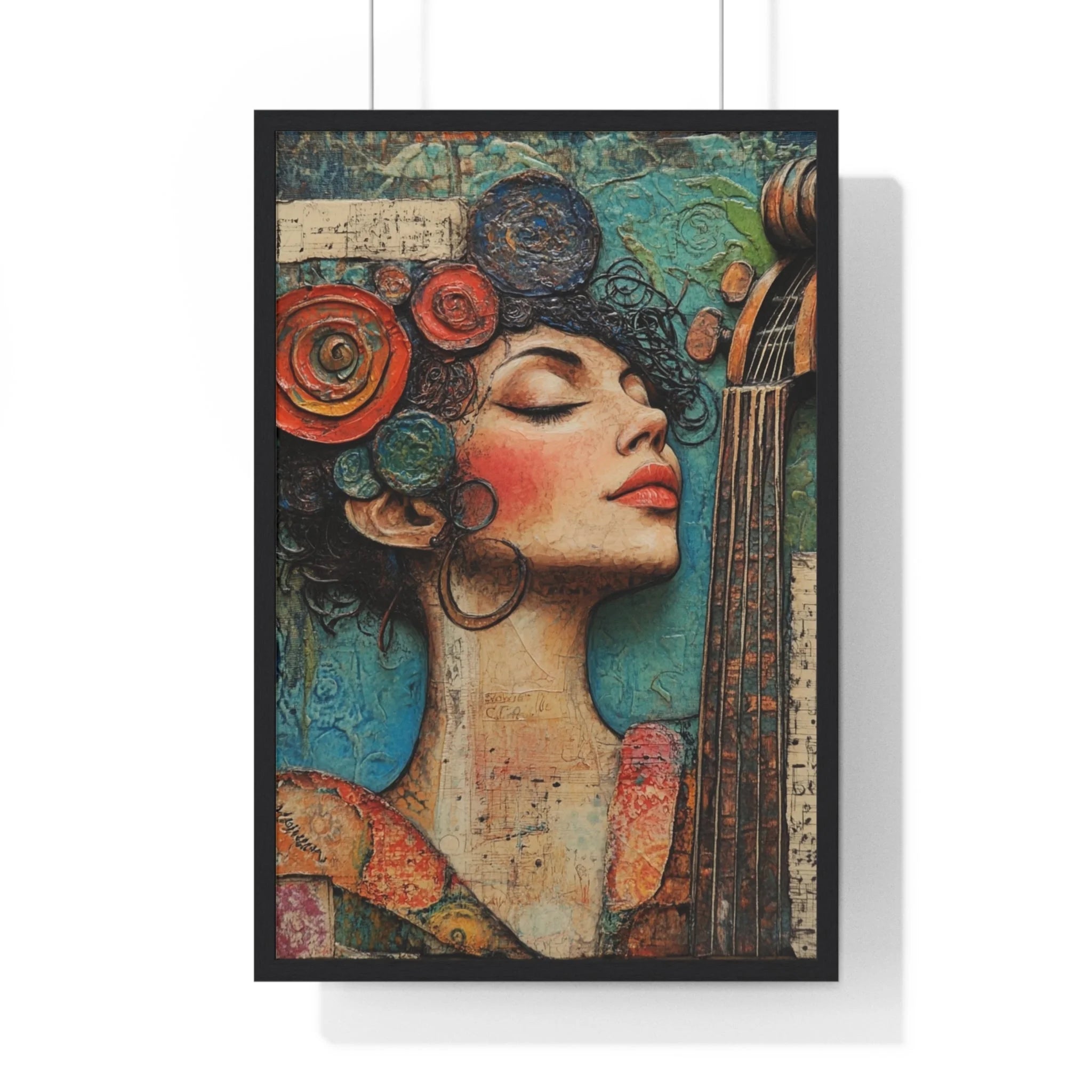 Buy The Best vibrant textured painting woman closed By Artsulli x Color Printify - Woman and Cello Framed Art Print - 2025