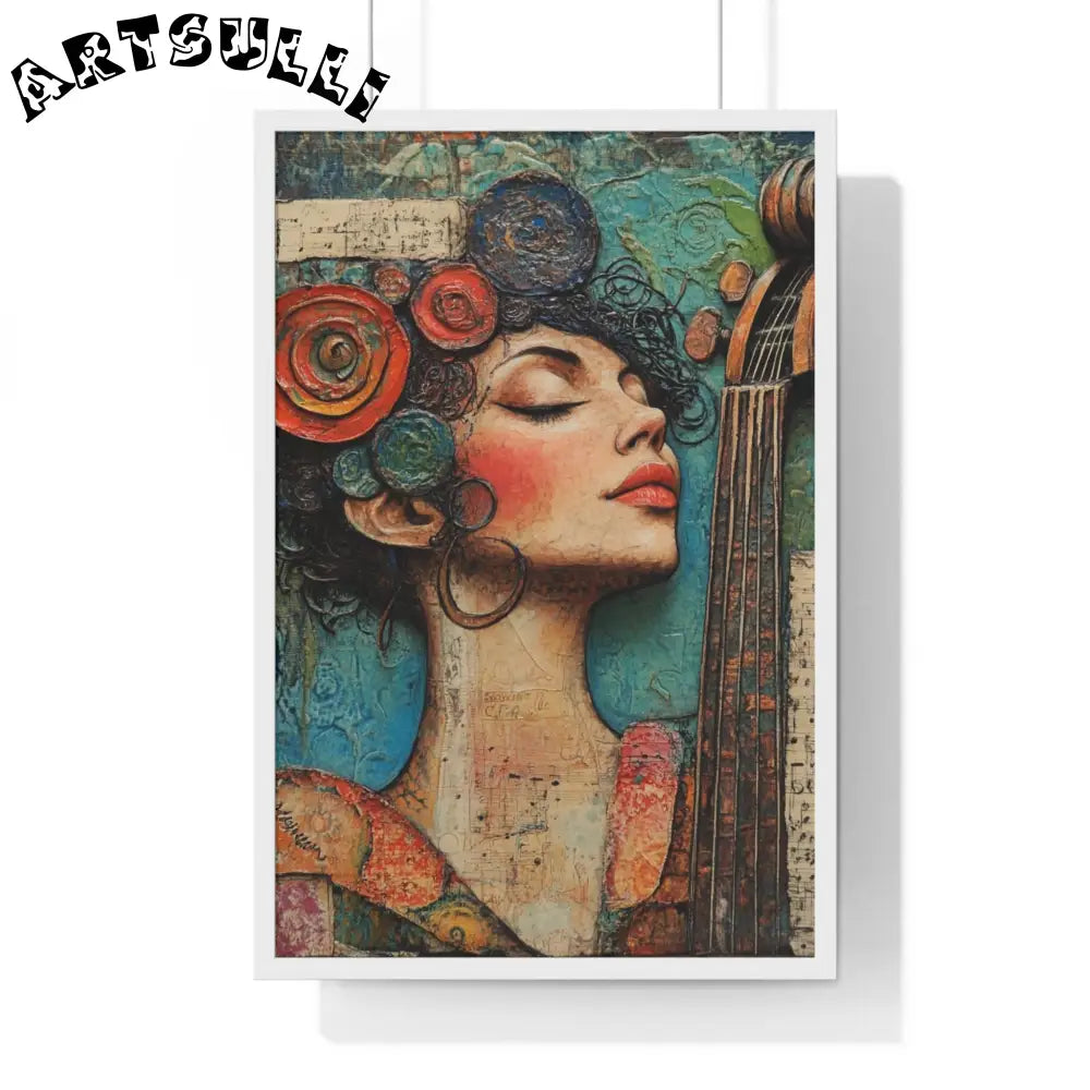 Woman and Cello Framed Art Print, Artsulli - Art is Long, Life is Short, Poster, Size, 20" x 30", Color, White, , , 75461227025283749085