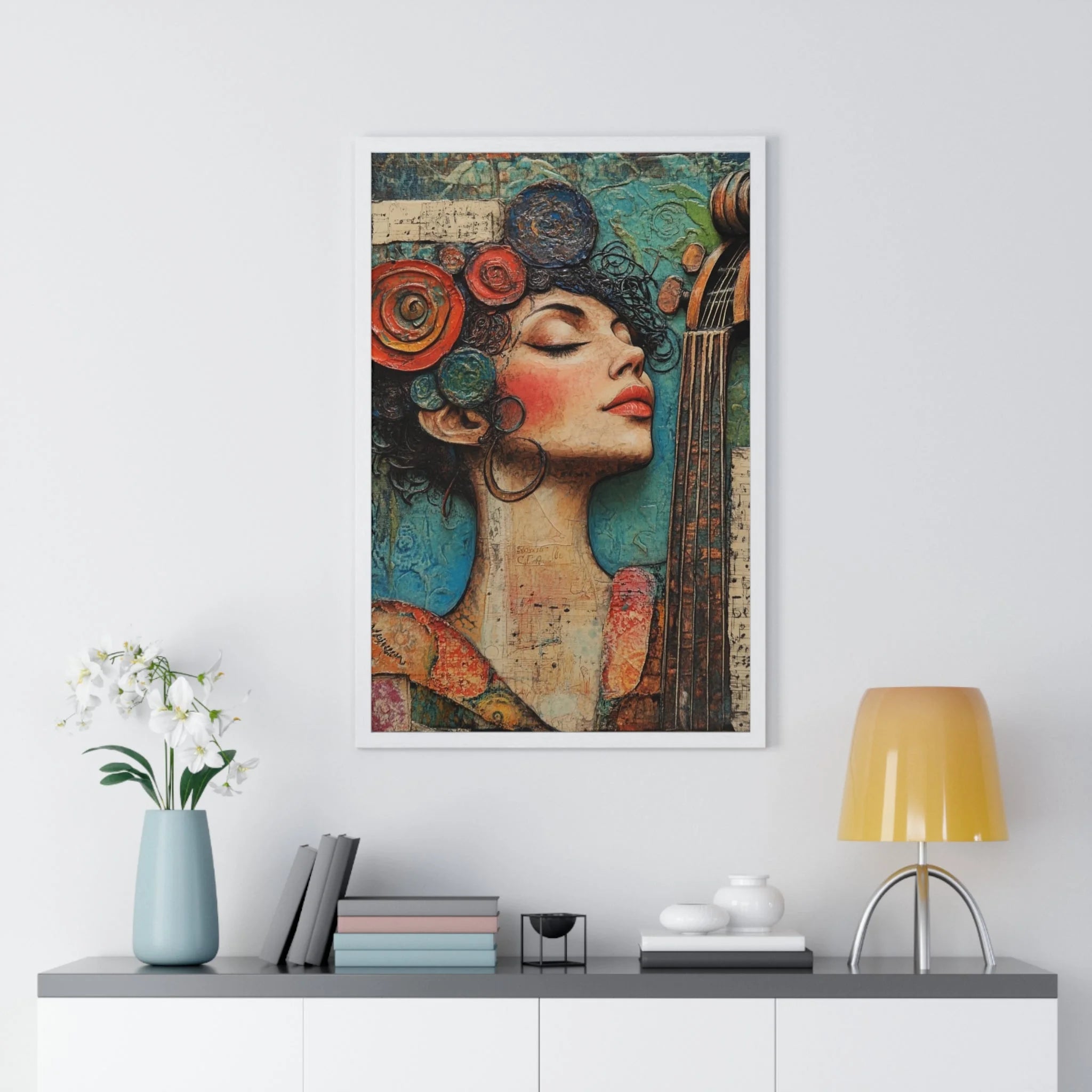 Buy The Best framed abstract portrait woman vibrant By Artsulli x Color Printify - Woman and Cello Framed Art Print - 2025
