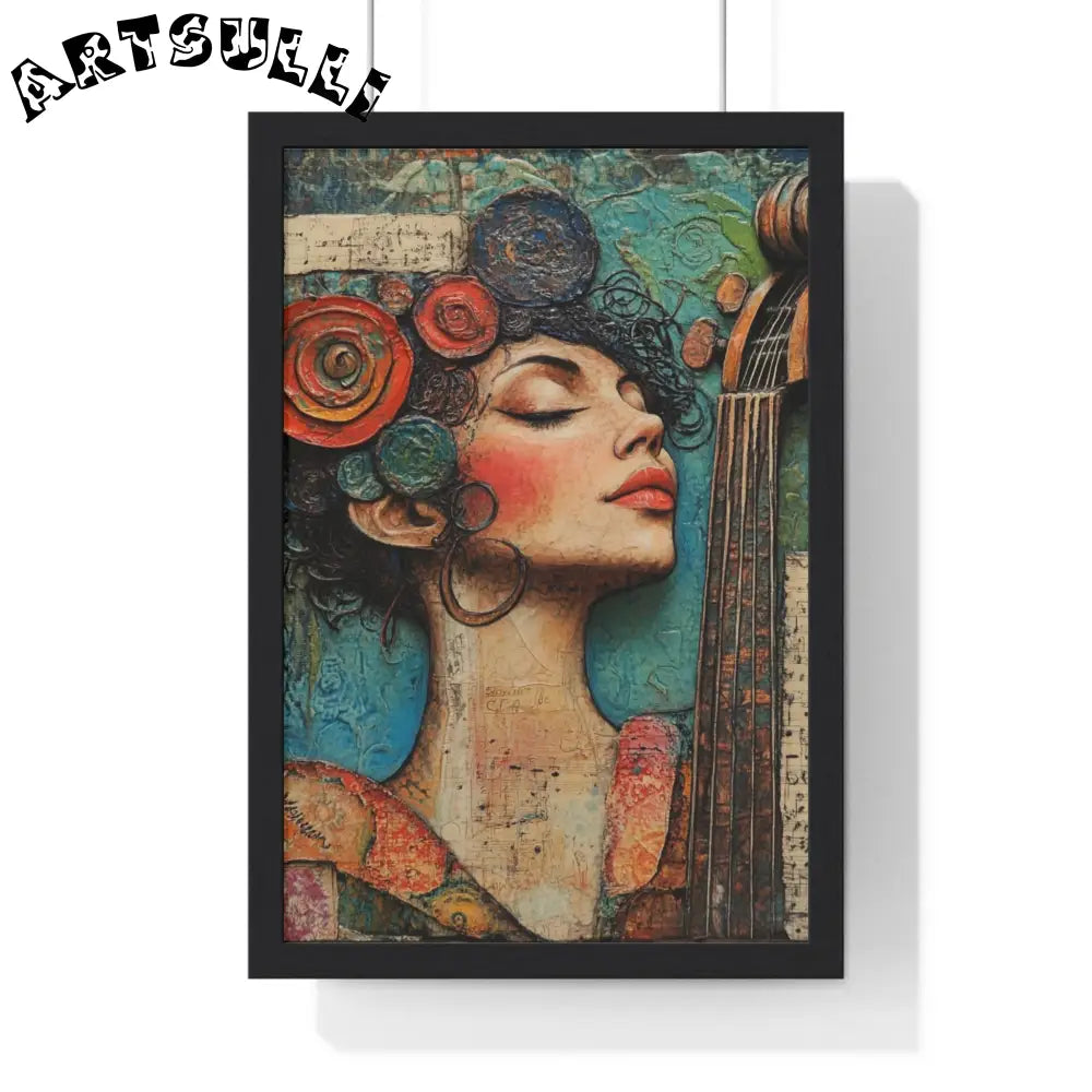 Woman and Cello Framed Art Print, Artsulli - Art is Long, Life is Short, Poster, Size, 12″ x 18″, Color, Black, , , 27031508761766113556