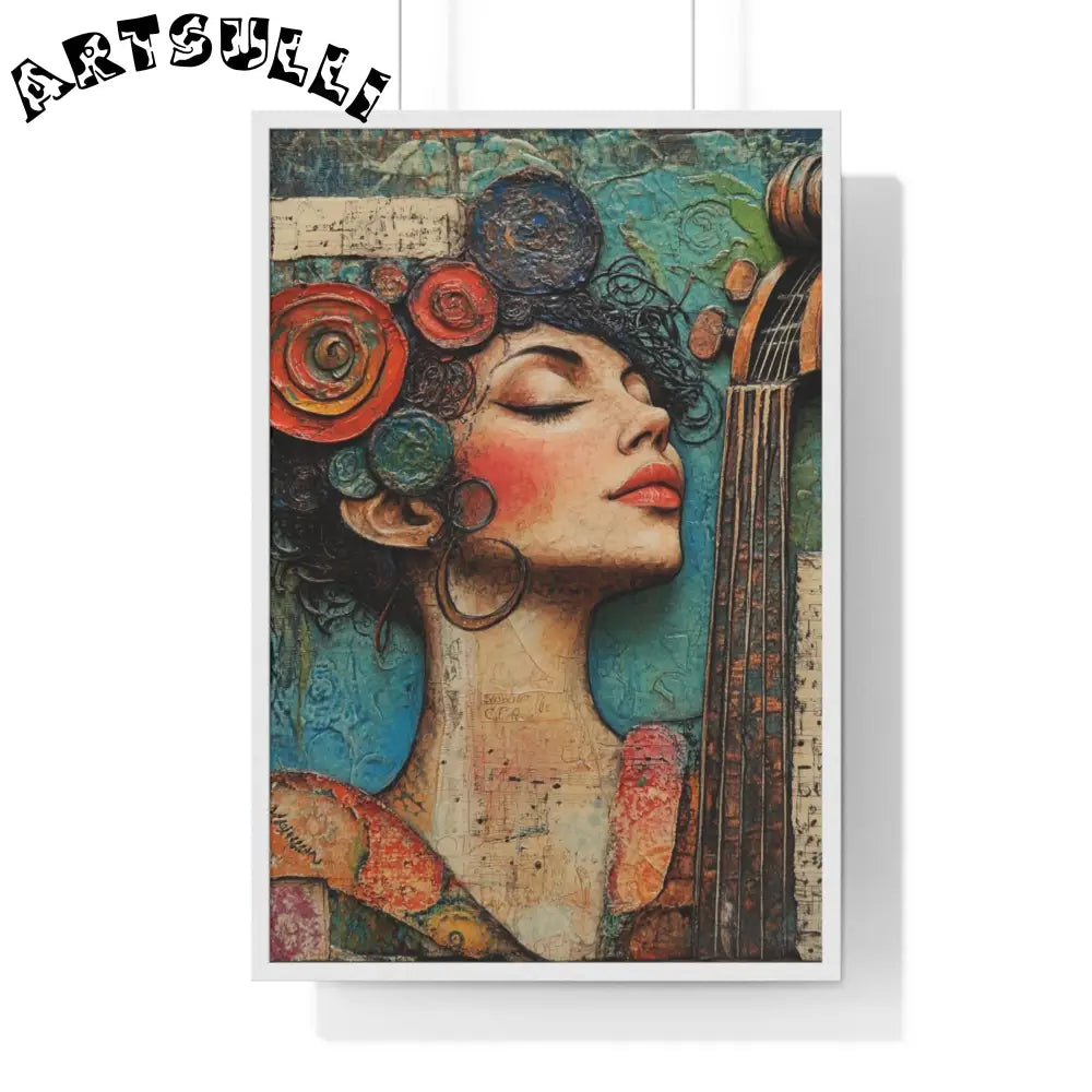 Woman and Cello Framed Art Print, Artsulli - Art is Long, Life is Short, Poster, Size, 24″ x 36″, Color, White, , , 21257094613542354159