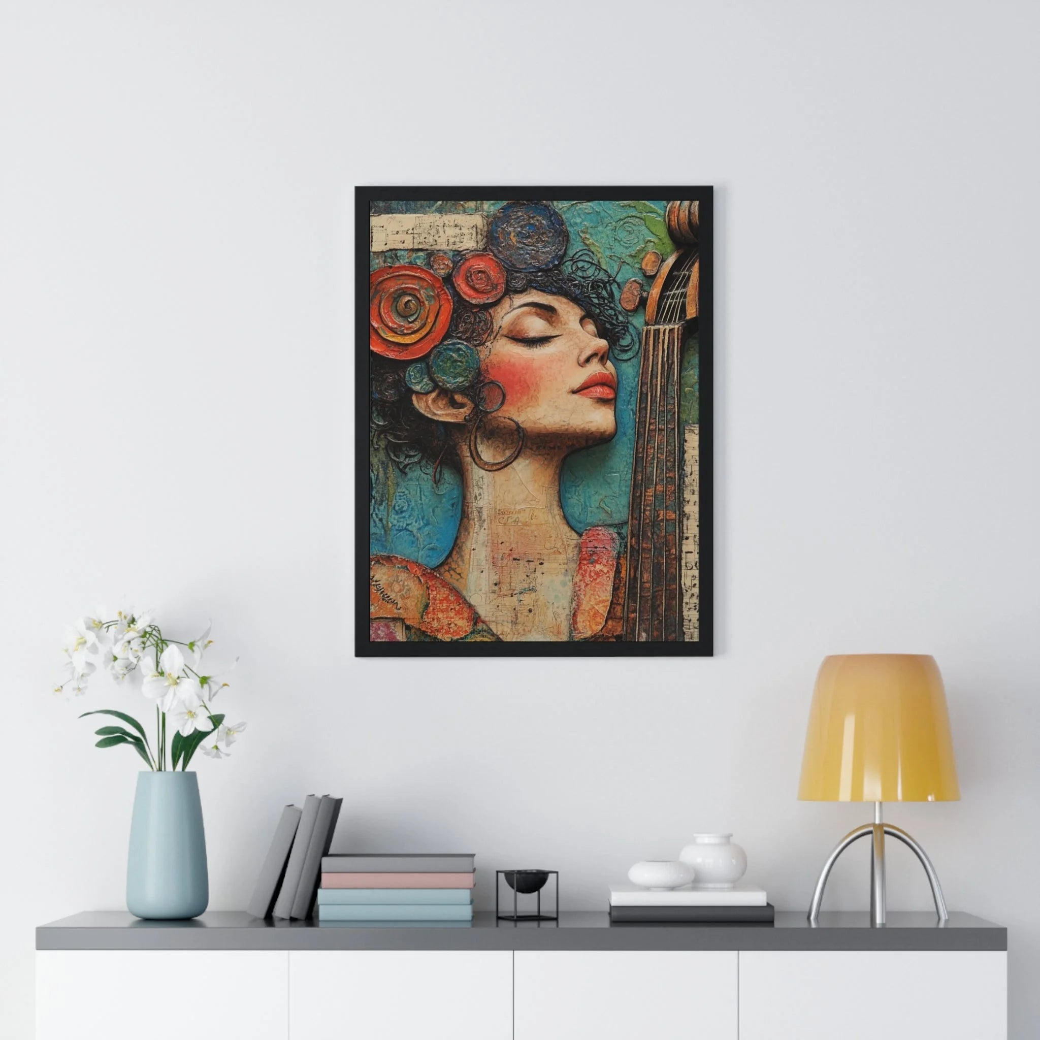 Buy The Best black framed artwork vibrant floral By Artsulli x Color Printify - Woman and Cello Framed Art Print - 2025