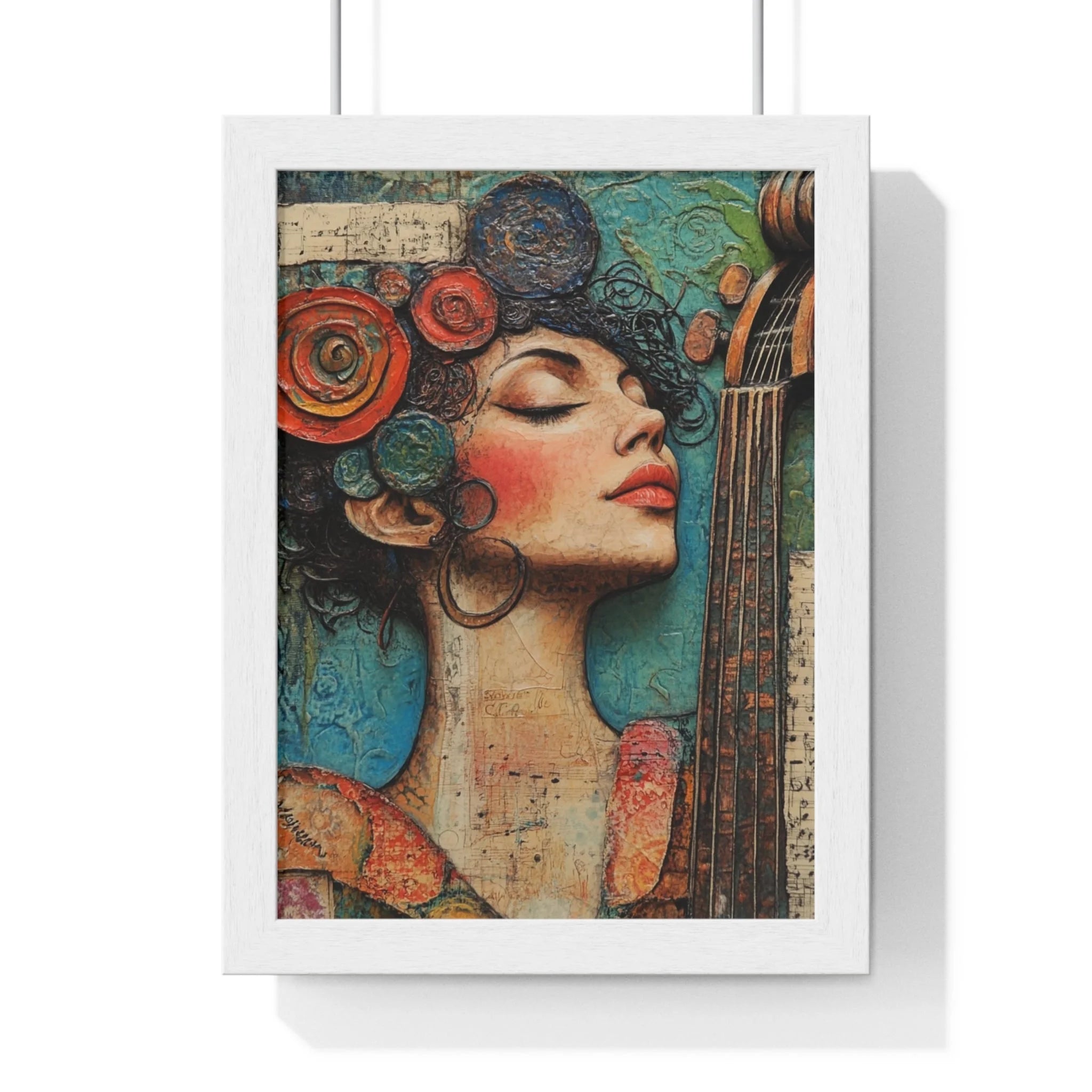 Buy The Best blue teal abstract art print By Artsulli x Color Printify - Woman and Cello Framed Art Print - 2025