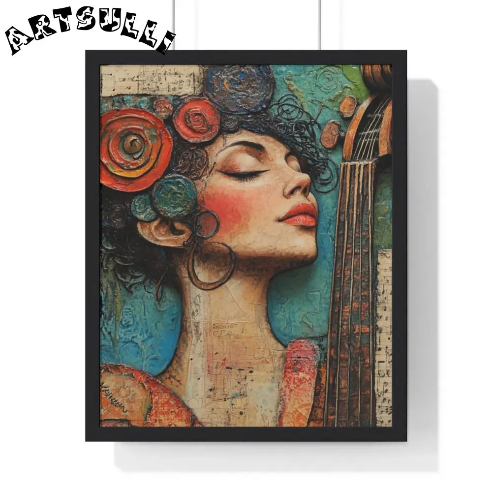 Woman and Cello Framed Art Print, Artsulli - Art is Long, Life is Short, Poster, Size, 16" x 20", Color, Black, , , 26381891816440218918