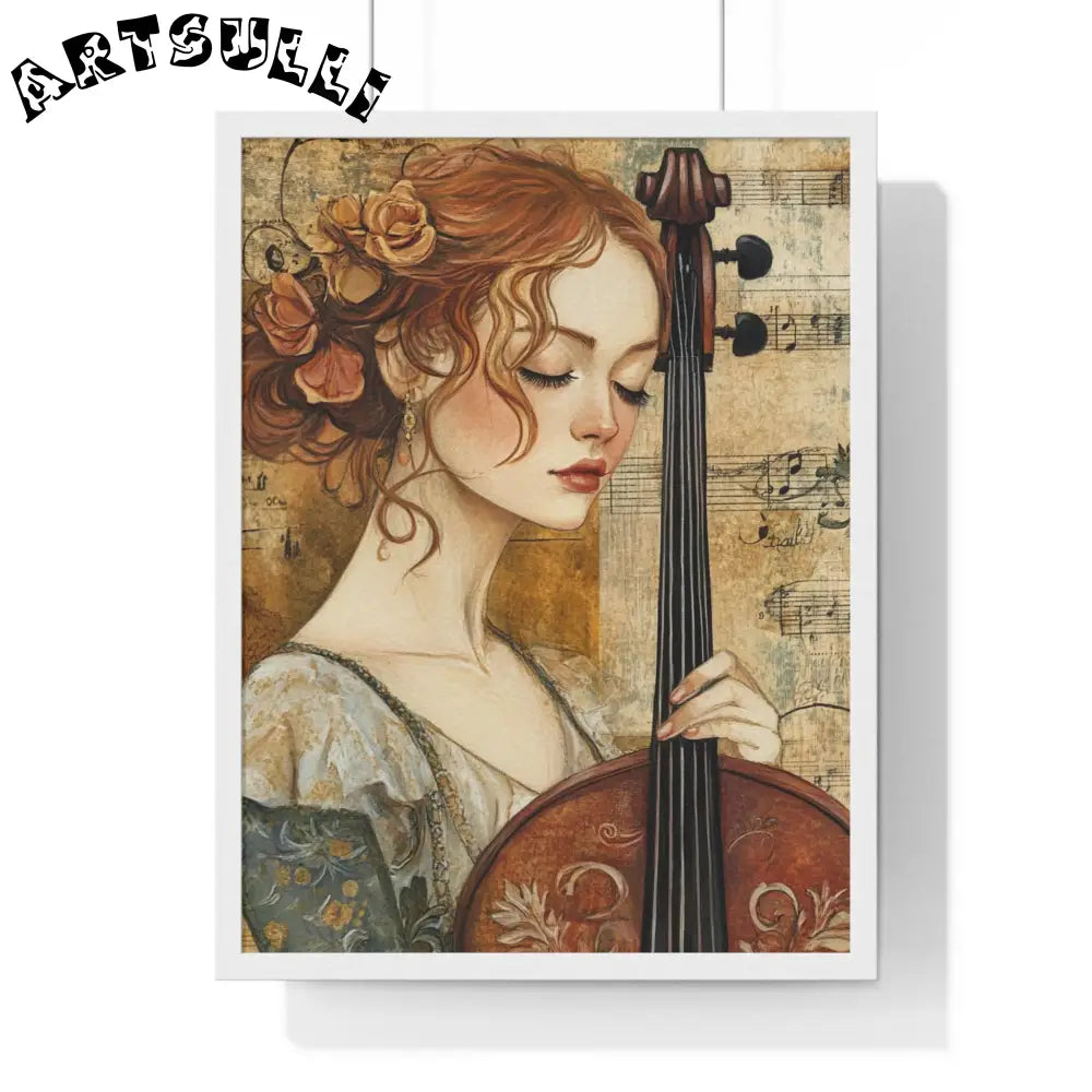 Woman Playing Cello Wood-Framed Poster, Artsulli - Art is Long, Life is Short, Poster, Size, 18″ x 24″, Color, White, , , 52739321195373892576