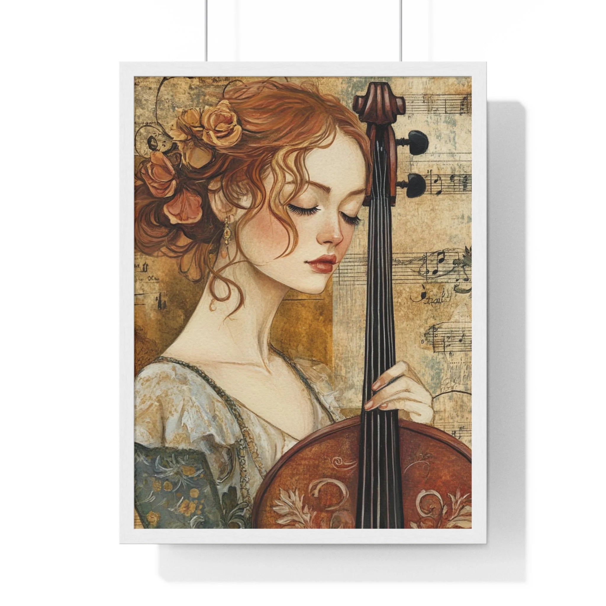 Buy The Best vintage cello intricate floral patterns By Artsulli x Color Printify - Woman Playing Cello Wood-Framed Poster - 2025