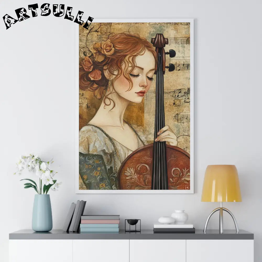 Woman Playing Cello Wood-Framed Poster, Artsulli - Art is Long, Life is Short, Poster, , , , , , , 