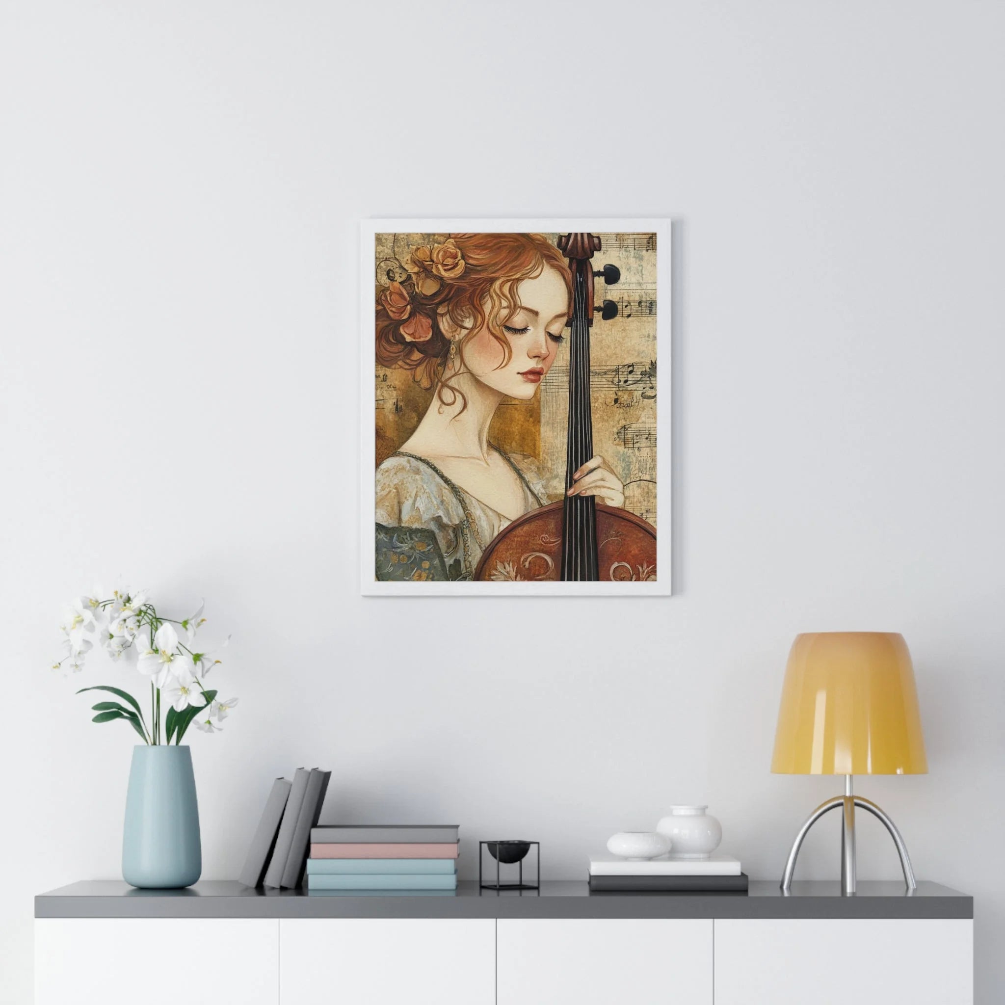 Buy The Best framed artwork woman cello floral By Artsulli x Color Printify - Woman Playing Cello Wood-Framed Poster - 2025