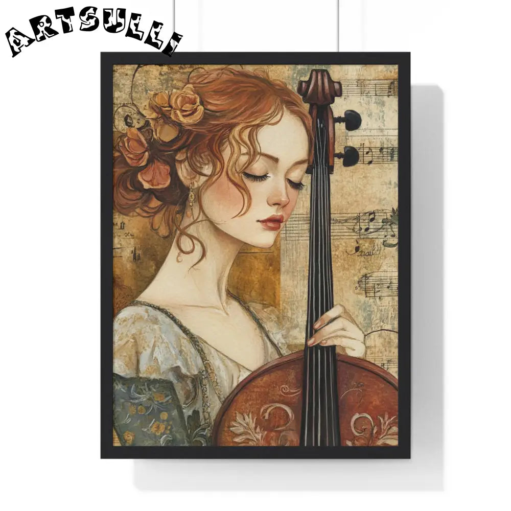 Woman Playing Cello Wood-Framed Poster, Artsulli - Art is Long, Life is Short, Poster, Size, 18″ x 24″, Color, Black, , , 22190592240897340604