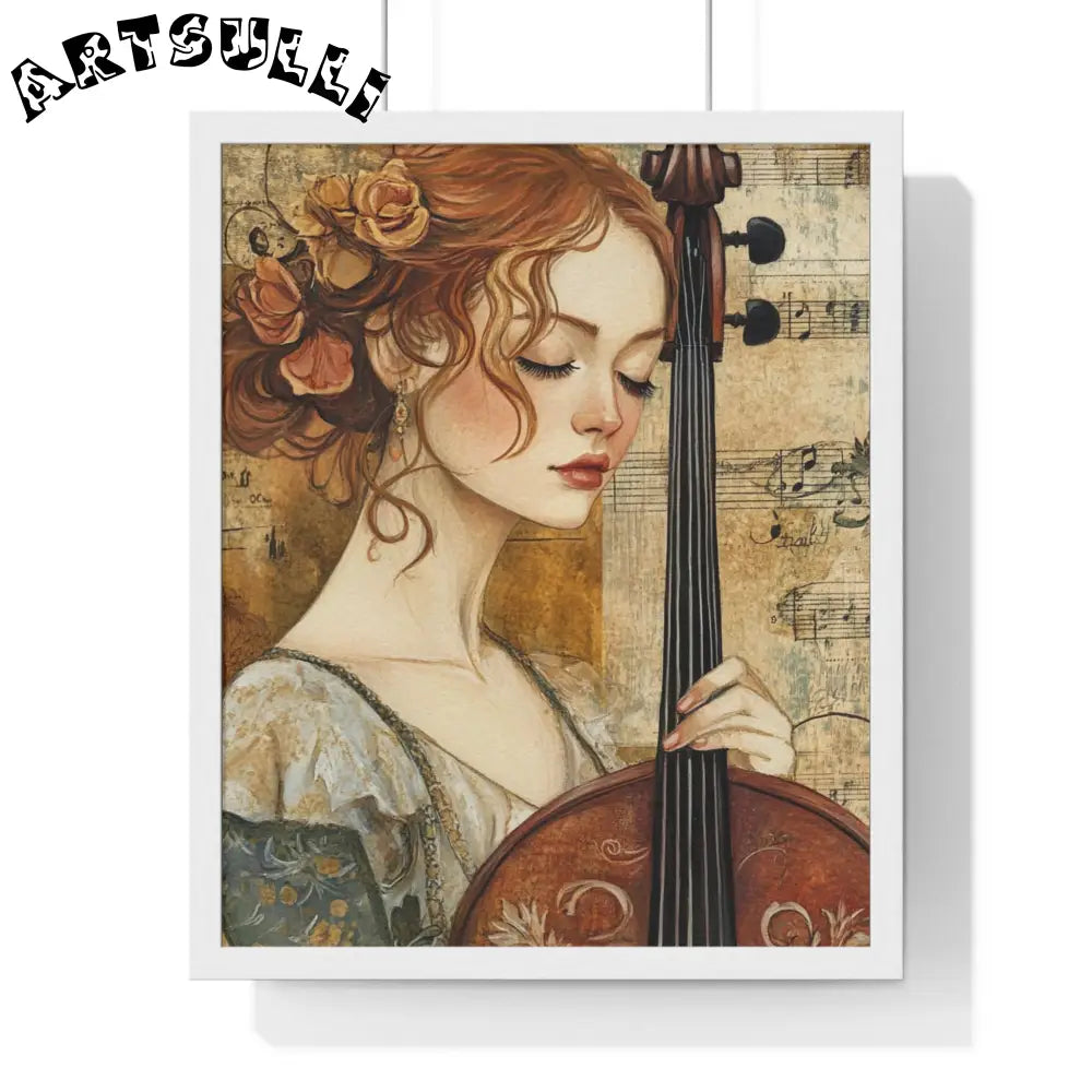 Woman Playing Cello Wood-Framed Poster, Artsulli - Art is Long, Life is Short, Poster, Size, 16" x 20", Color, White, , , 29150541285780367096