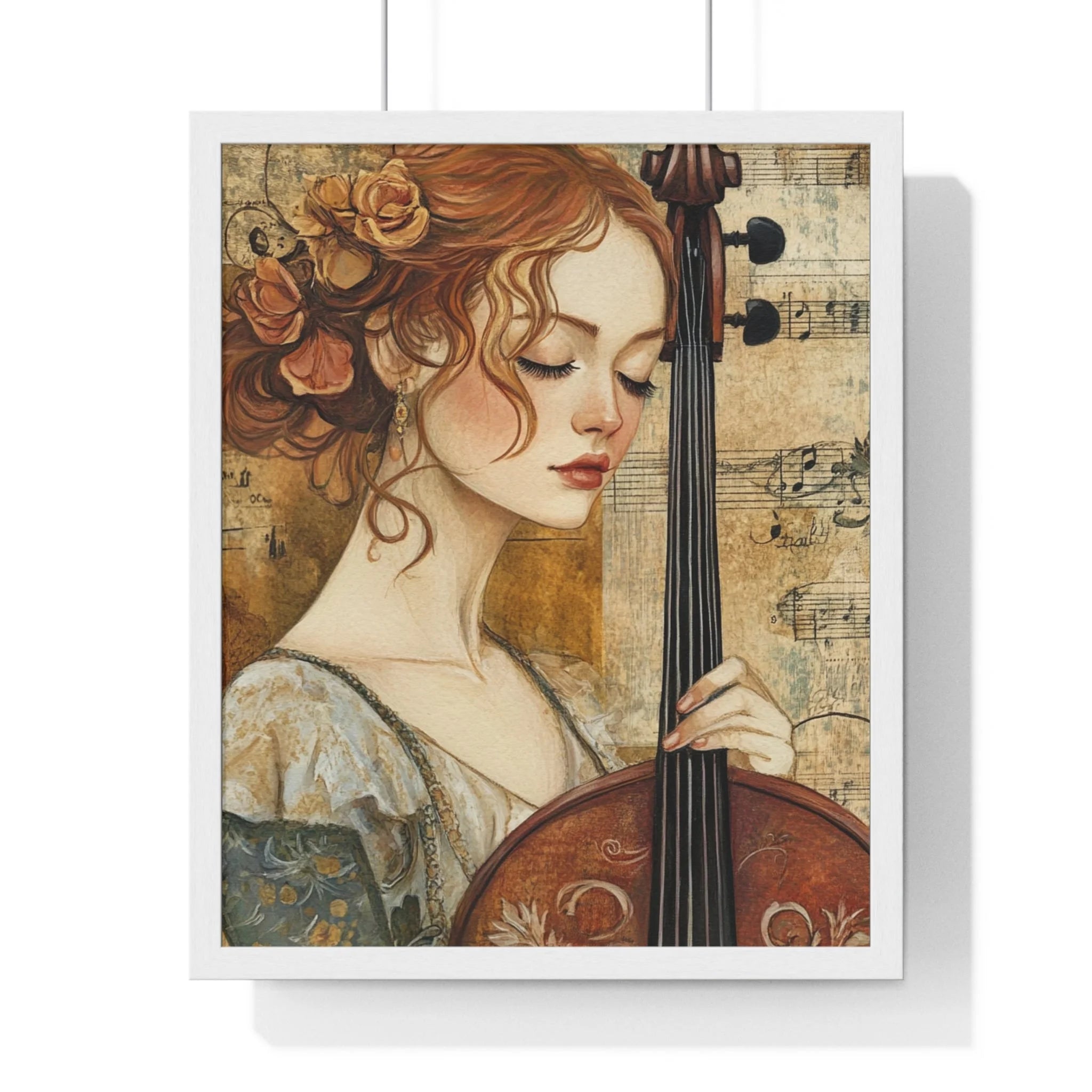 Buy The Best cello floral design gold accents By Artsulli x Color Printify - Woman Playing Cello Wood-Framed Poster - 2025
