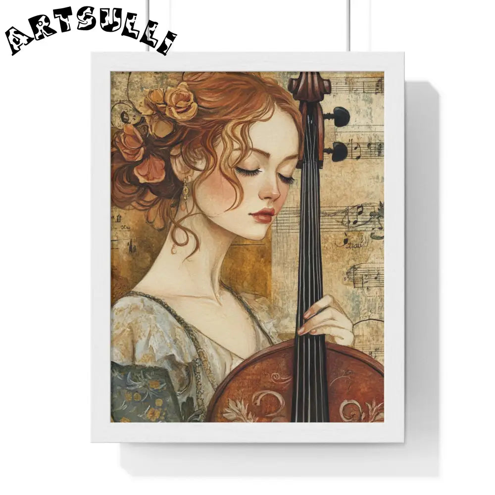 Woman Playing Cello Wood-Framed Poster, Artsulli - Art is Long, Life is Short, Poster, Size, 11″ x 14″, Color, White, , , 36555962277980500999