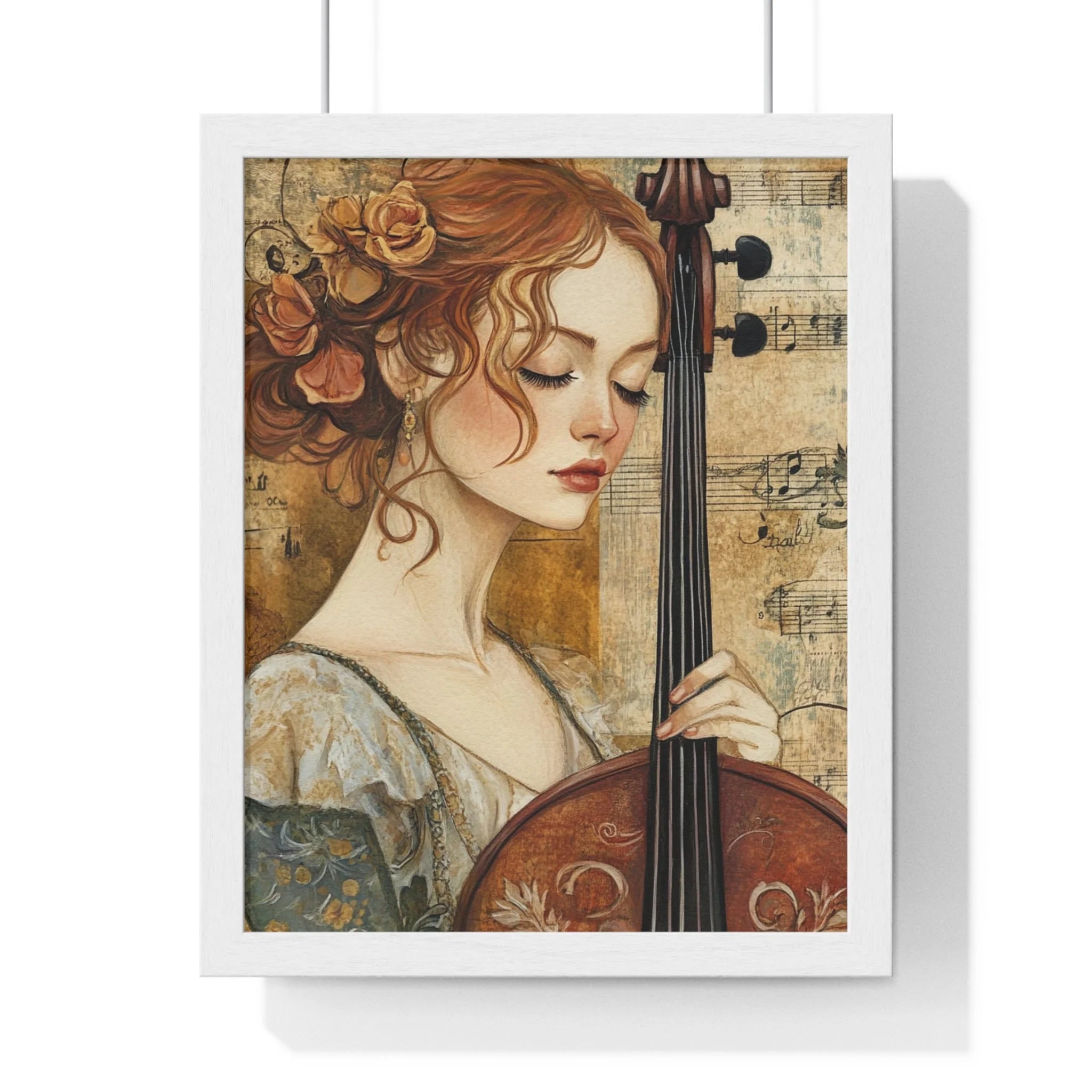 Buy The Best vintage-style cello intricate floral patterns By Artsulli x Color Printify - Woman Playing Cello Wood-Framed Poster - 2025